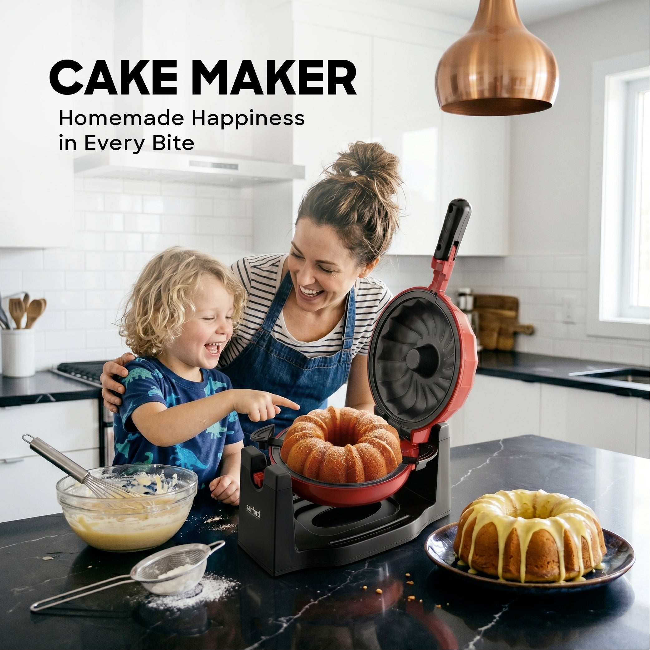 Sanford Bundt Cake Maker 8 Inch Non-Stick Rotary Feature 1200W Easy Lock - SF5789BCM-BS Sanford KSA