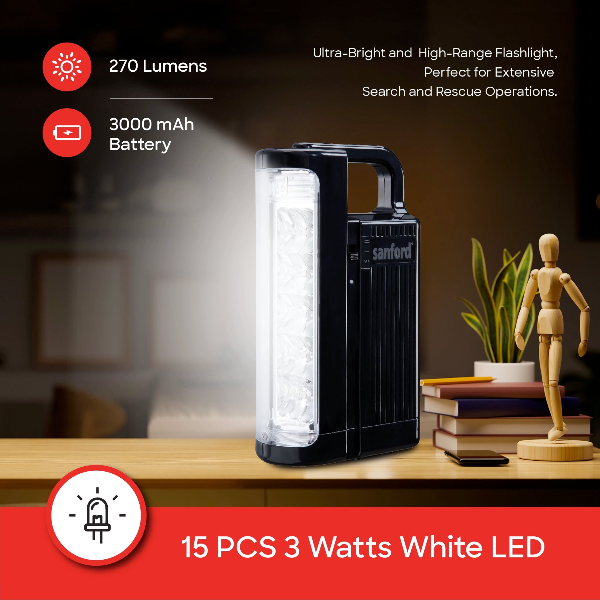 Sanford 2-in-1 Rechargeable Emergency Lantern & Torch Combo LED Lighting - SF5830SEC Sanford KSA
