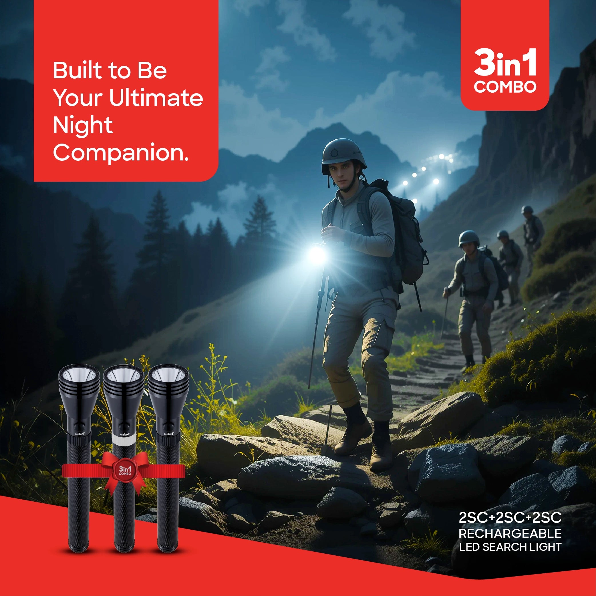 Sanford 3-in-1 Rechargeable LED Flashlight Torch Combo 5W 1800m Long Range - SF5835SLC Sanford KSA