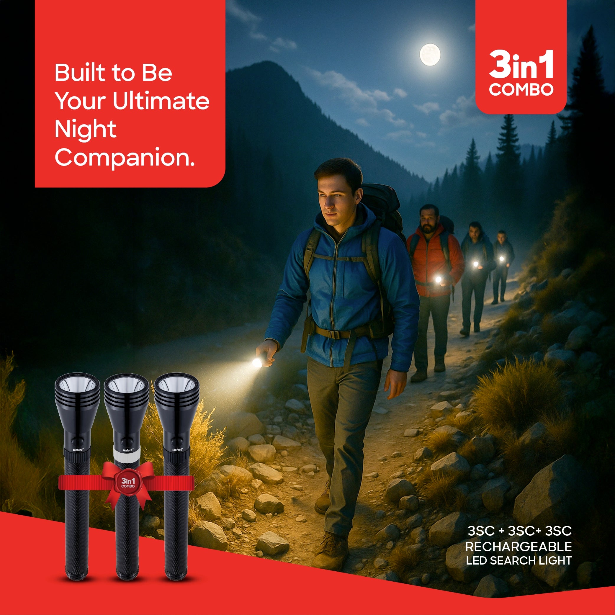 Sanford 3-in-1 Rechargeable LED Flashlight Torch Combo 5W 2200m Long Range CREE - SF5836SLC Sanford KSA
