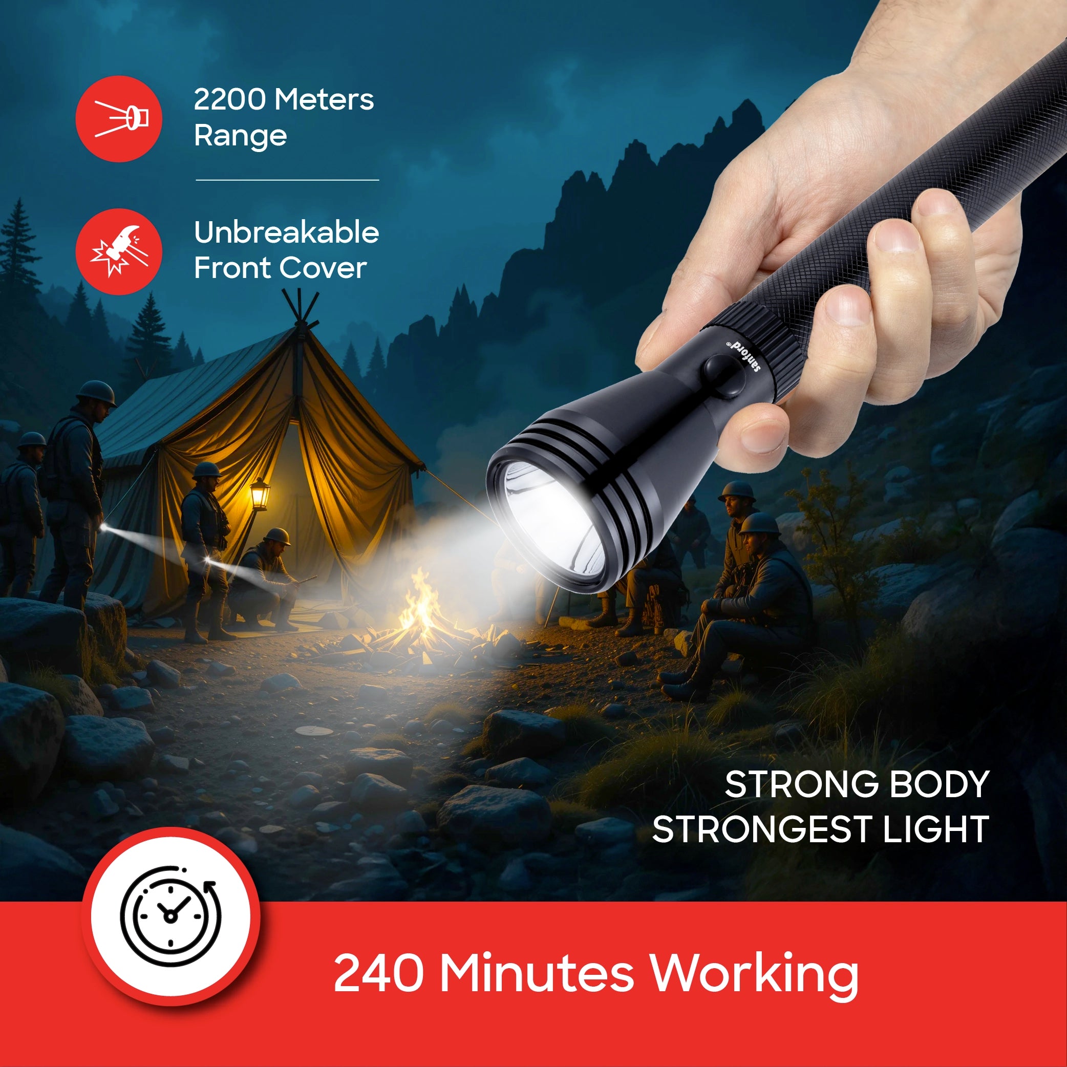 Sanford 3-in-1 Rechargeable LED Flashlight Torch Combo 5W 2200m Long Range CREE - SF5836SLC Sanford KSA