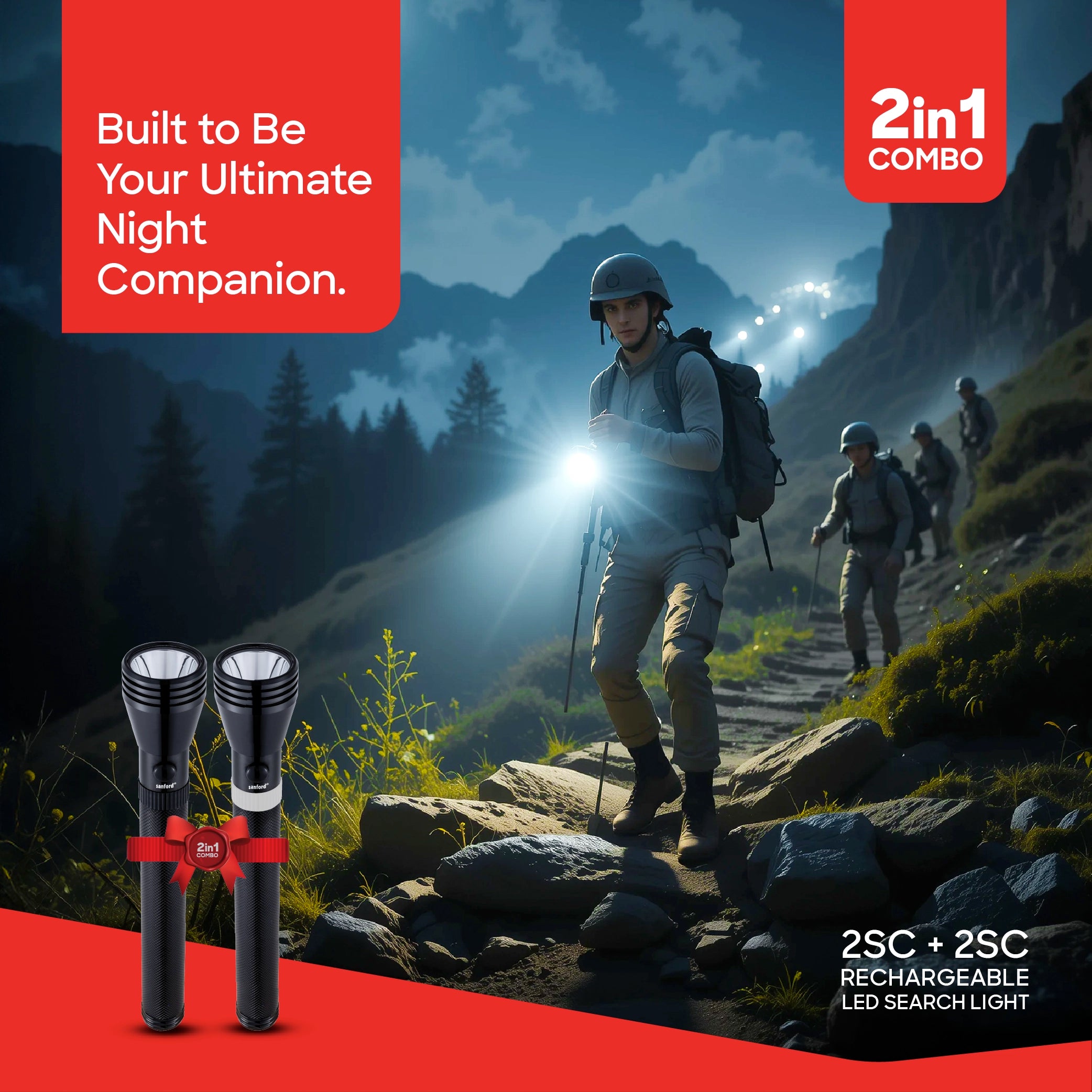 Sanford 2-in-1 Rechargeable LED Flashlight Torch Combo 5W 1800m Range CREE - SF5837SLC Sanford KSA