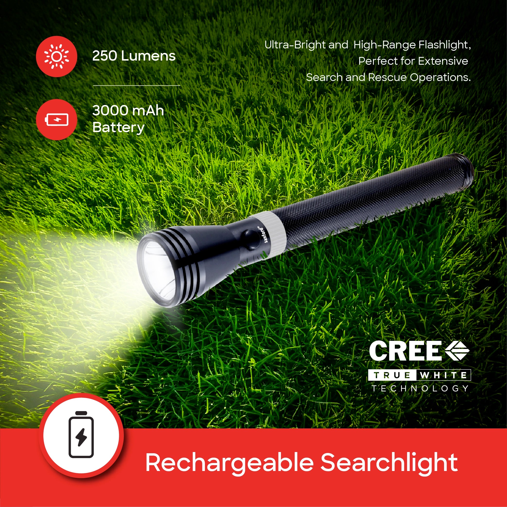 Sanford 2-in-1 Rechargeable LED Flashlight Torch Combo 5W 1800m Range CREE - SF5837SLC Sanford KSA