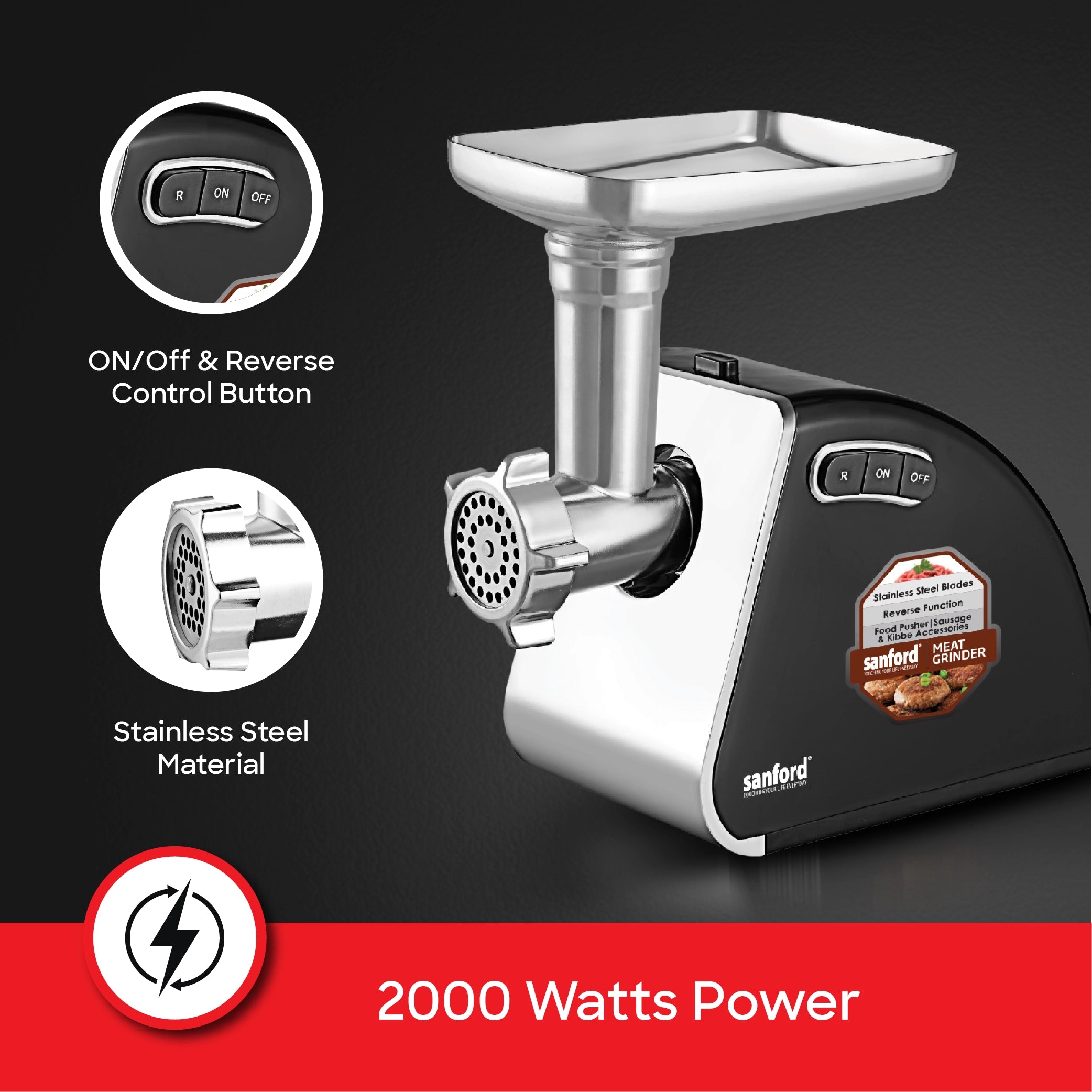 Sanford Meat Grinder 2000W with Accessories & Stainless Steel Cutting Blades - SF5859MG Sanford KSA