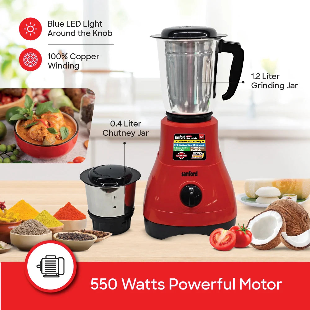 mixer grinder 2 in 1 550W stainless steel 3 speed control sanford 4