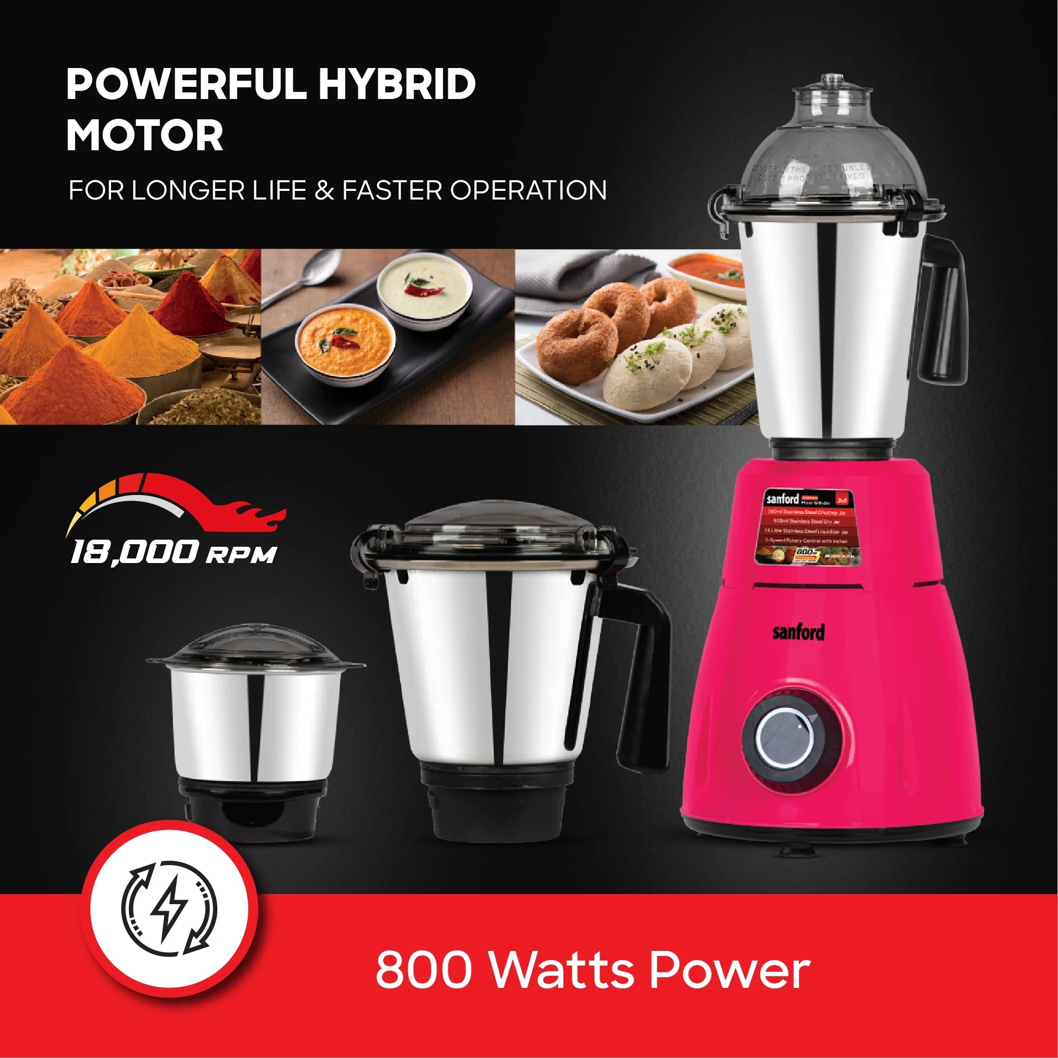 3 in 1 mixer grinder with stainless steel jars 800W sanford 4