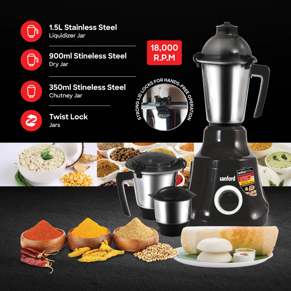 Sanford Mixer Grinder 3in1 800W 18000 RPM with 3 Jars - SF5902GM Sanford KSA