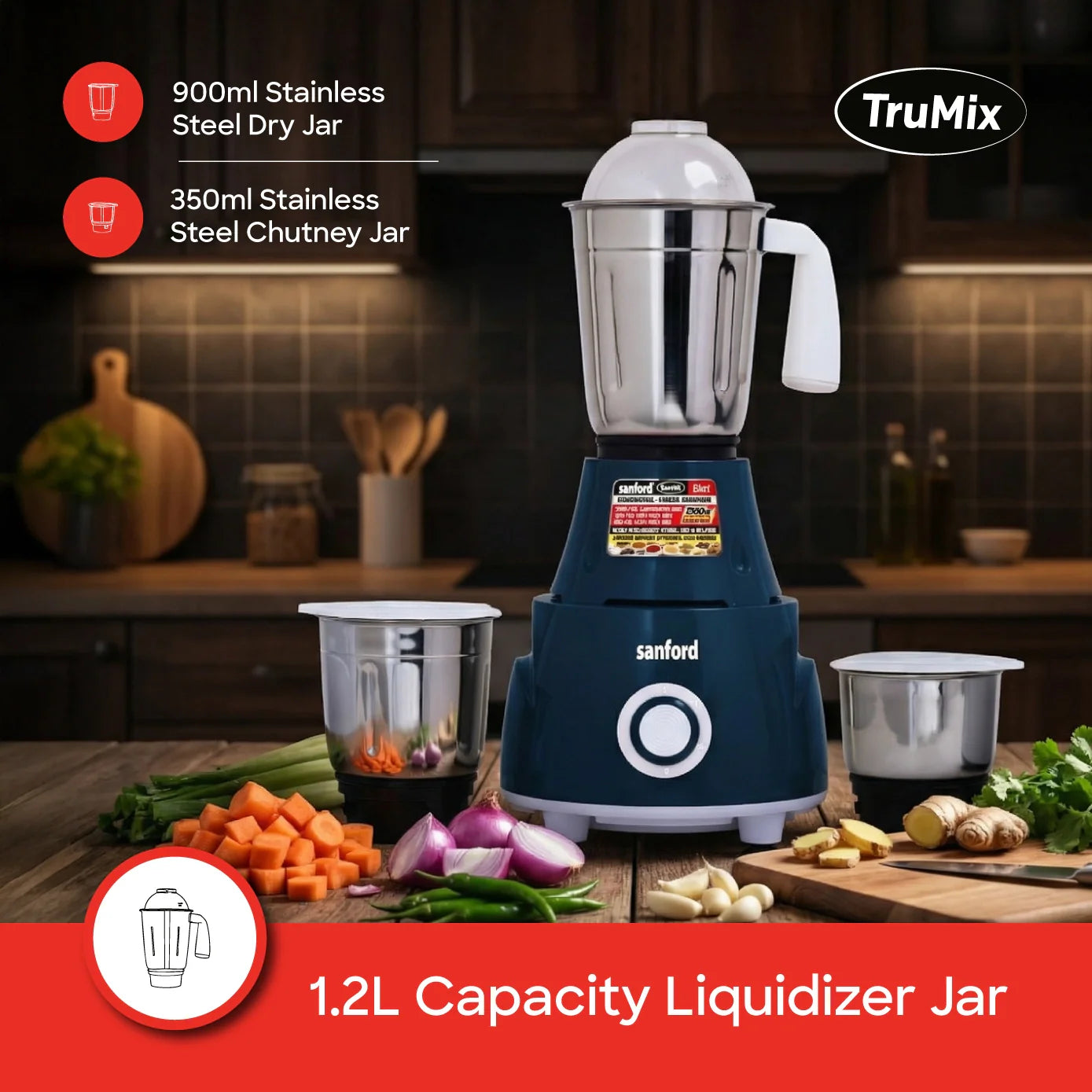 3 in 1 mixer grinder 750W stainless steel jars sanford 3