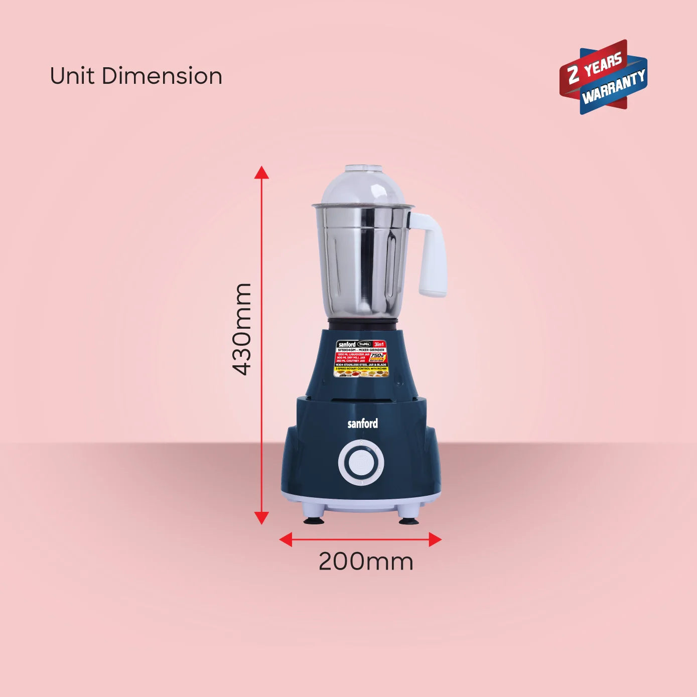 3 in 1 mixer grinder 750W stainless steel jars sanford 6