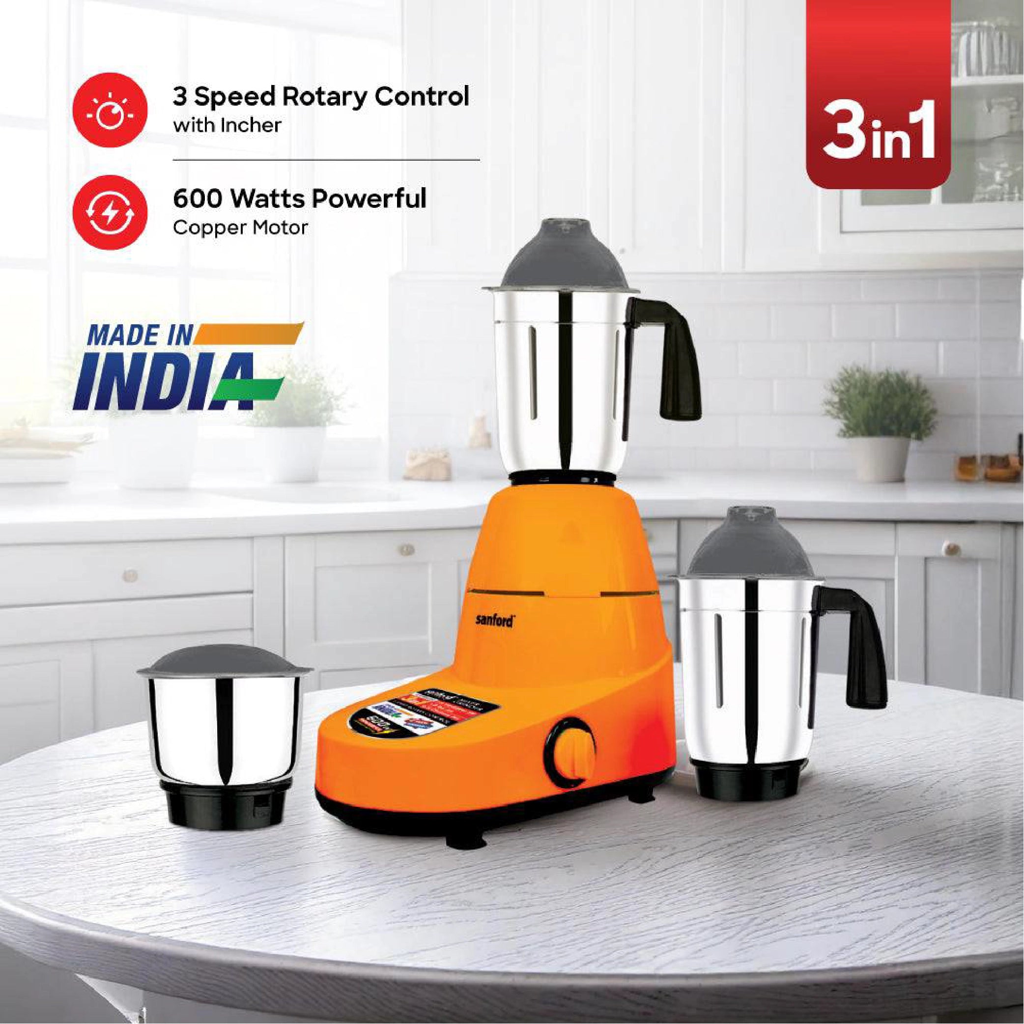 SANFORD 3 IN 1 GRINDER MIXER 600 WATTS 1.5 LITRE (MADE IN INDIA) Sanford KSA