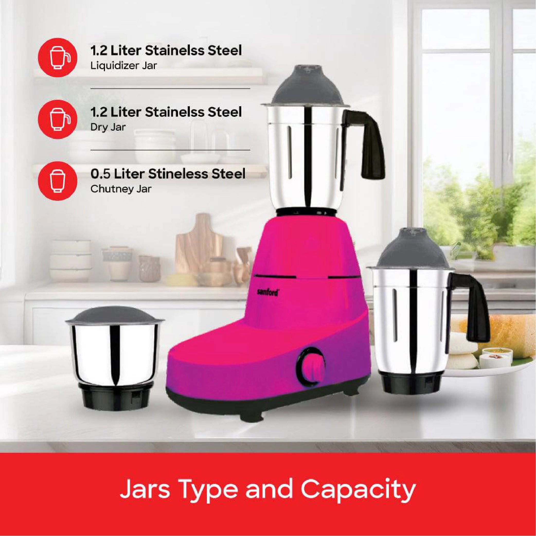 SANFORD 3 IN 1 GRINDER MIXER 600 WATTS 1.5 LITRE (MADE IN INDIA) Sanford KSA