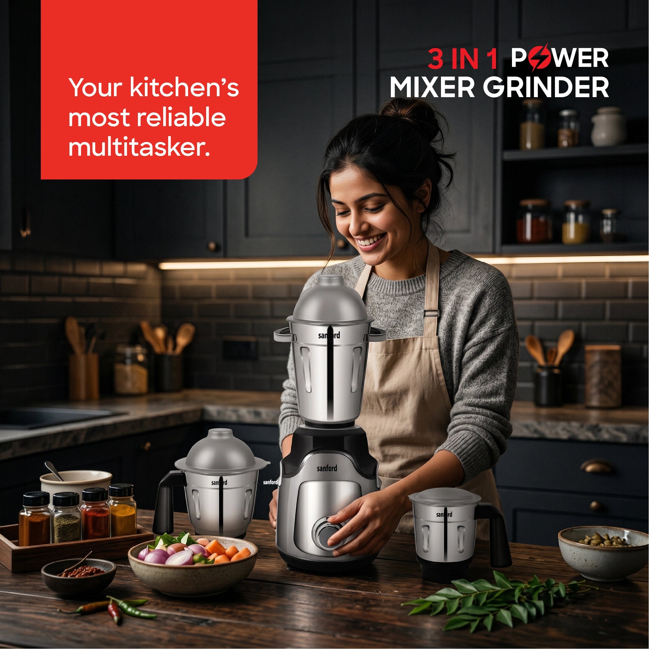 Sanford Mixer Grinder 3in1 1800W with 3 Stainless Steel Jars - SF5915GM Sanford KSA