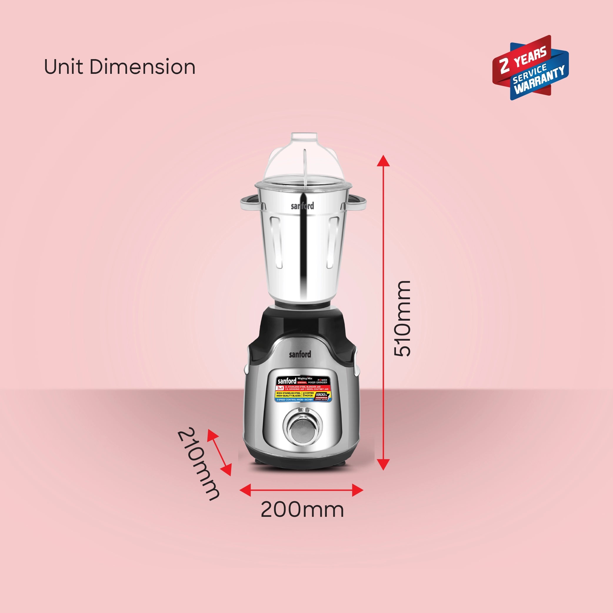 Sanford Mixer Grinder 3in1 1800W with 3 Stainless Steel Jars - SF5915GM Sanford KSA