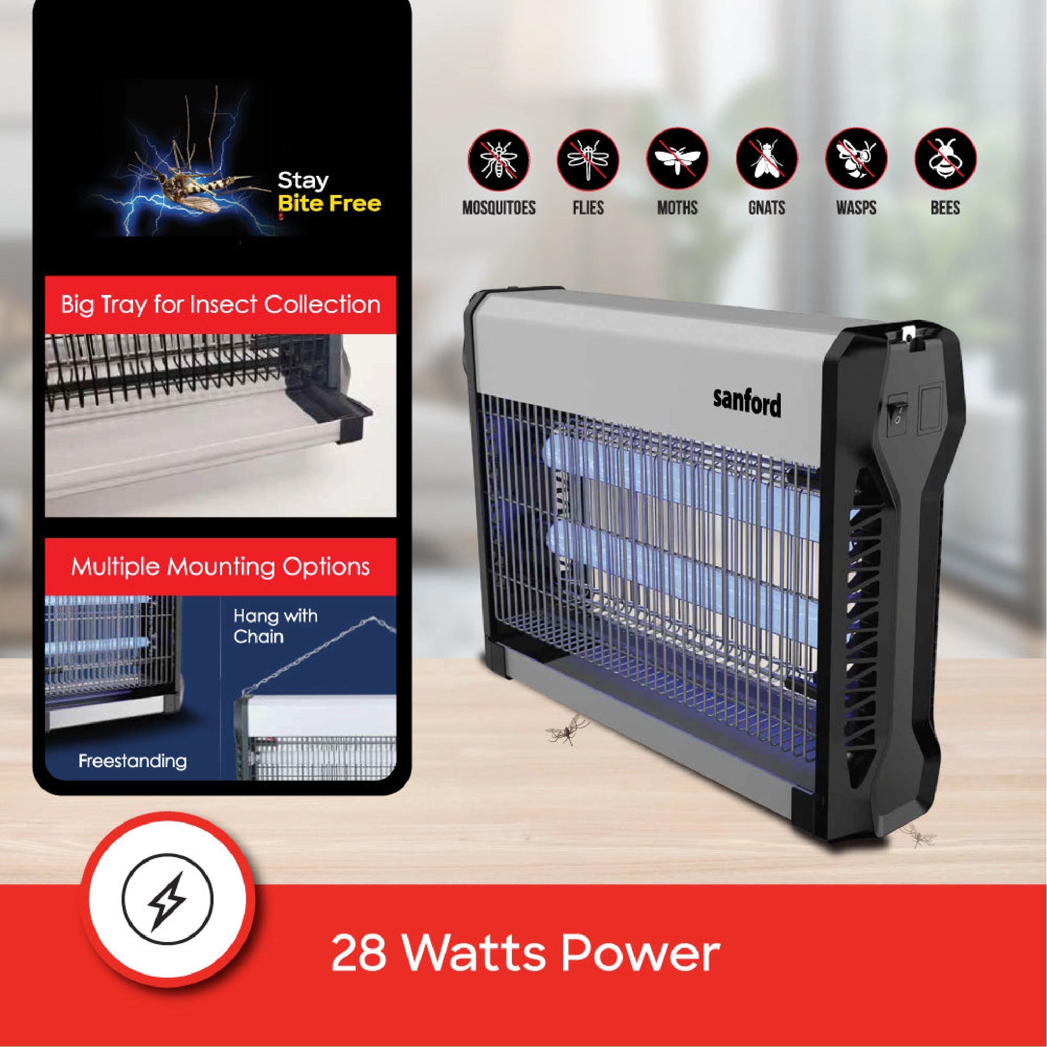 Sanford Insect Killer 28W with Dual UV Lamps and Collection Tray Mosquito Zapper - SF613IK-A Sanford KSA