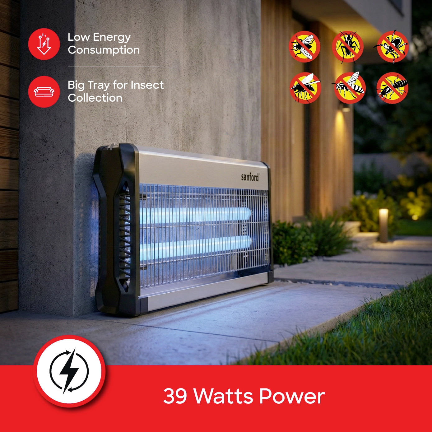 Sanford Insect Killer 39W with Dual UV Lamps and Collection Tray Mosquito Zapper - SF614IK Sanford KSA