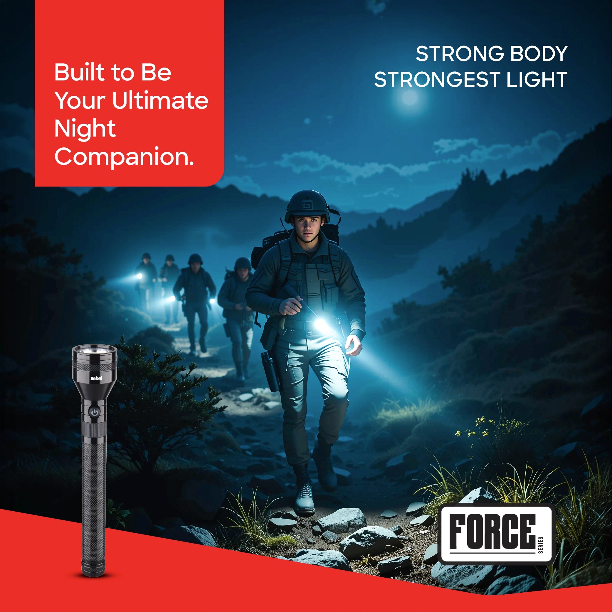 Sanford LED Flashlight Torch 10W Rechargeable Force Series 2500m Range High Power CREE Beam - SF6179SL Sanford KSA