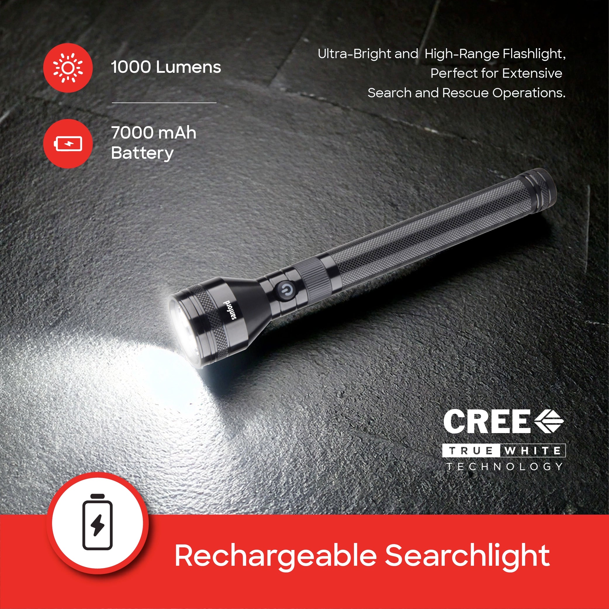Sanford LED Flashlight Torch 10W Rechargeable Force Series 2500m Range High Power CREE Beam - SF6179SL Sanford KSA