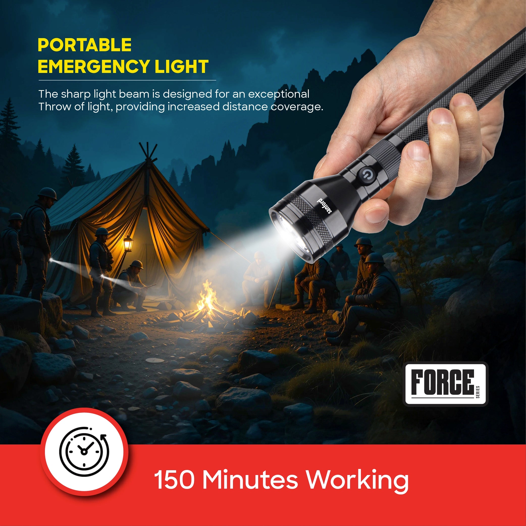 Sanford LED Flashlight Torch 10W Rechargeable Force Series 2500m Range High Power CREE Beam - SF6179SL Sanford KSA