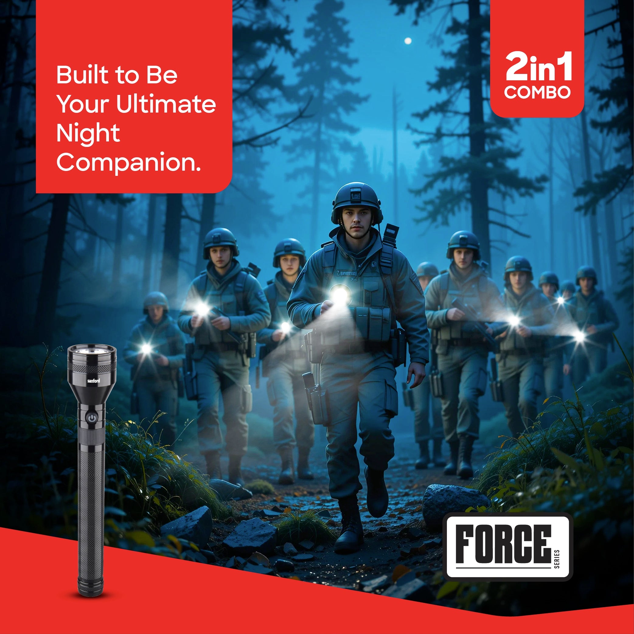 Sanford 2-in-1 Rechargeable LED Flashlight Torch Combo 10W 2500m Long Range - SF6180SLC Sanford KSA