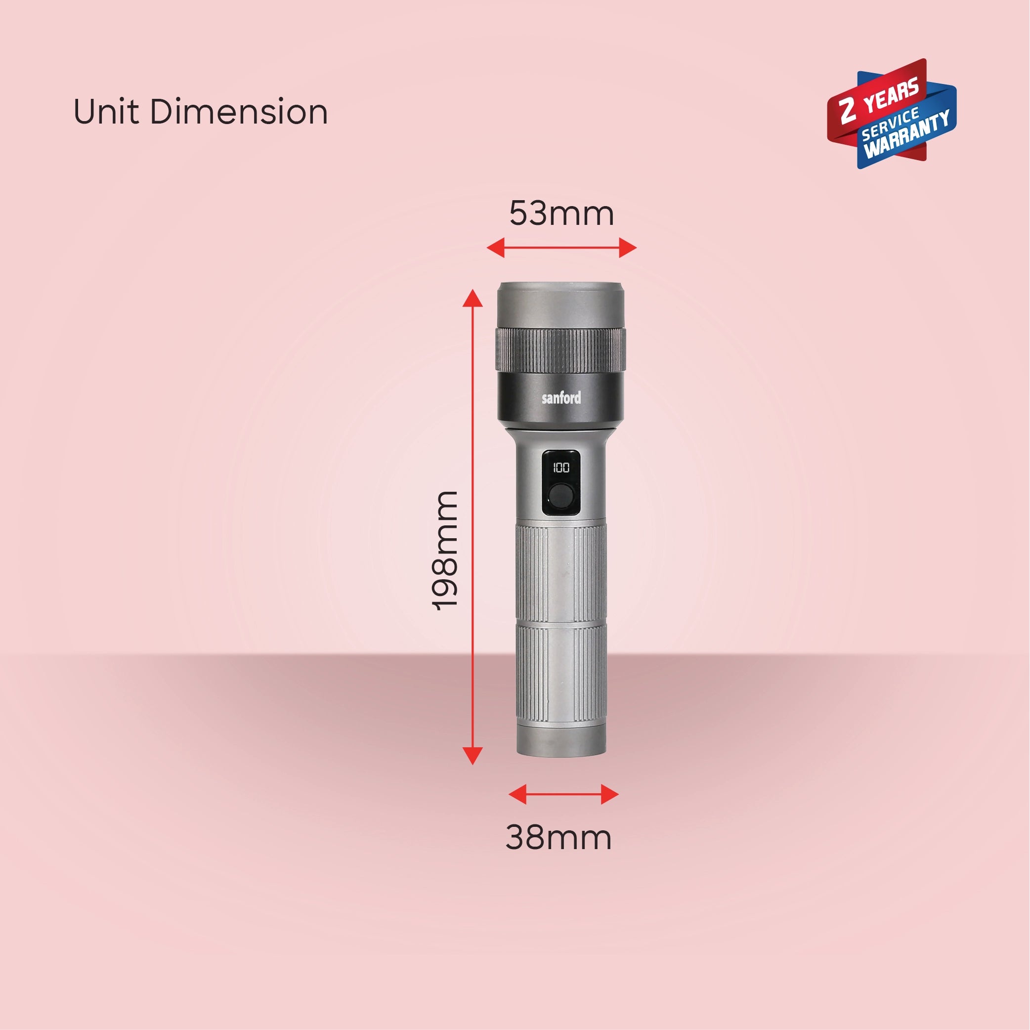 Sanford Rechargeable Flashlight Torch Zoom 5-Mode Laser LED 50W 5000 Lumens Digital Display - SF6194SL Sanford KSA