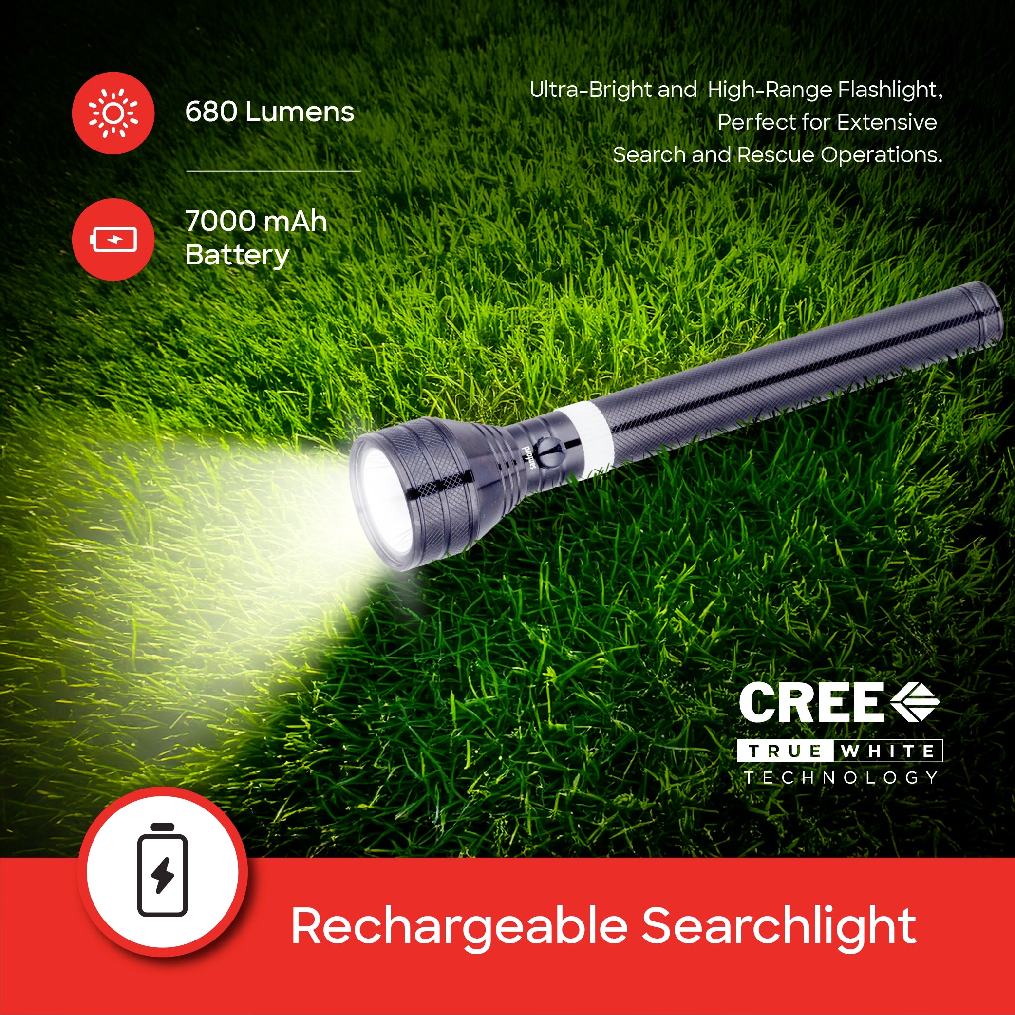 Sanford 2-in-1 Rechargeable LED Flashlight Torch Combo 7W 3200m Long Range - SF6195SLC Sanford KSA