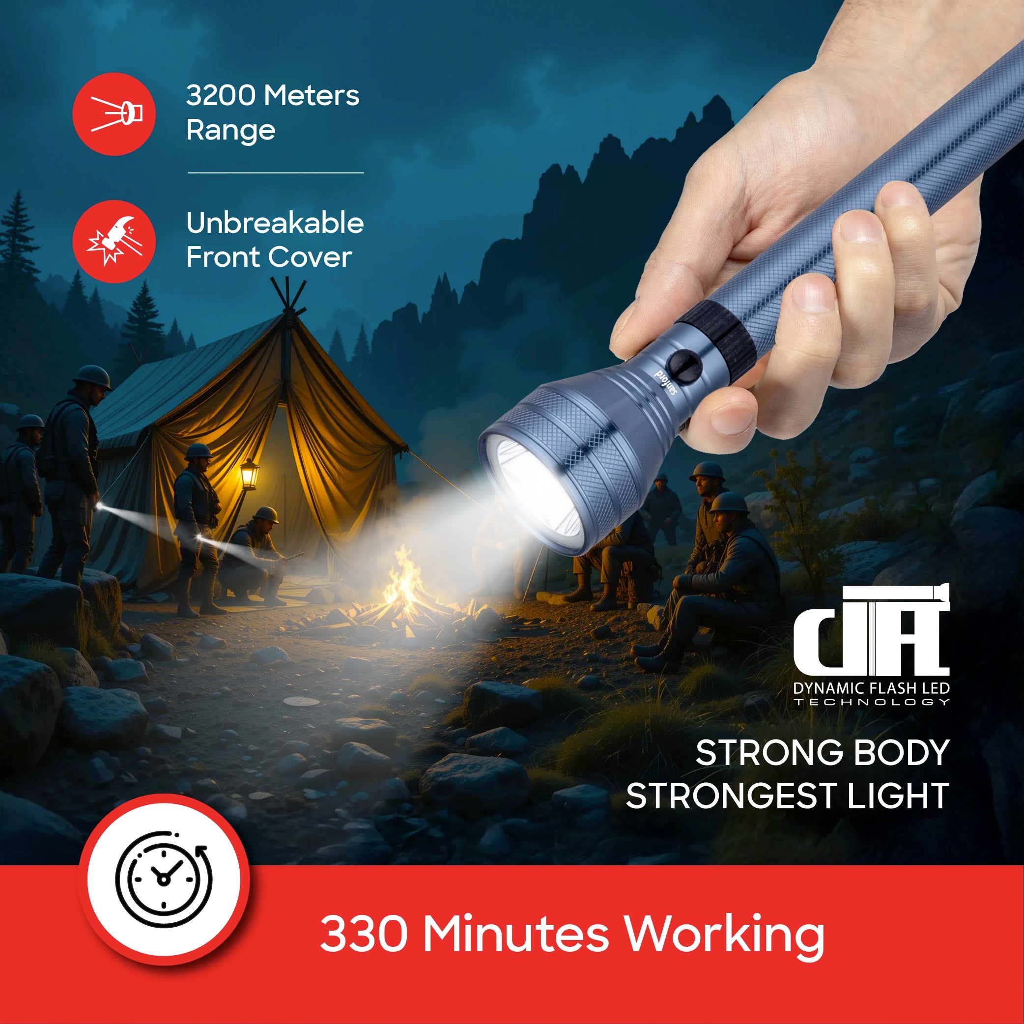 Sanford 2-in-1 Rechargeable LED Flashlight Torch Combo 7W 3200m Long Range - SF6195SLC Sanford KSA