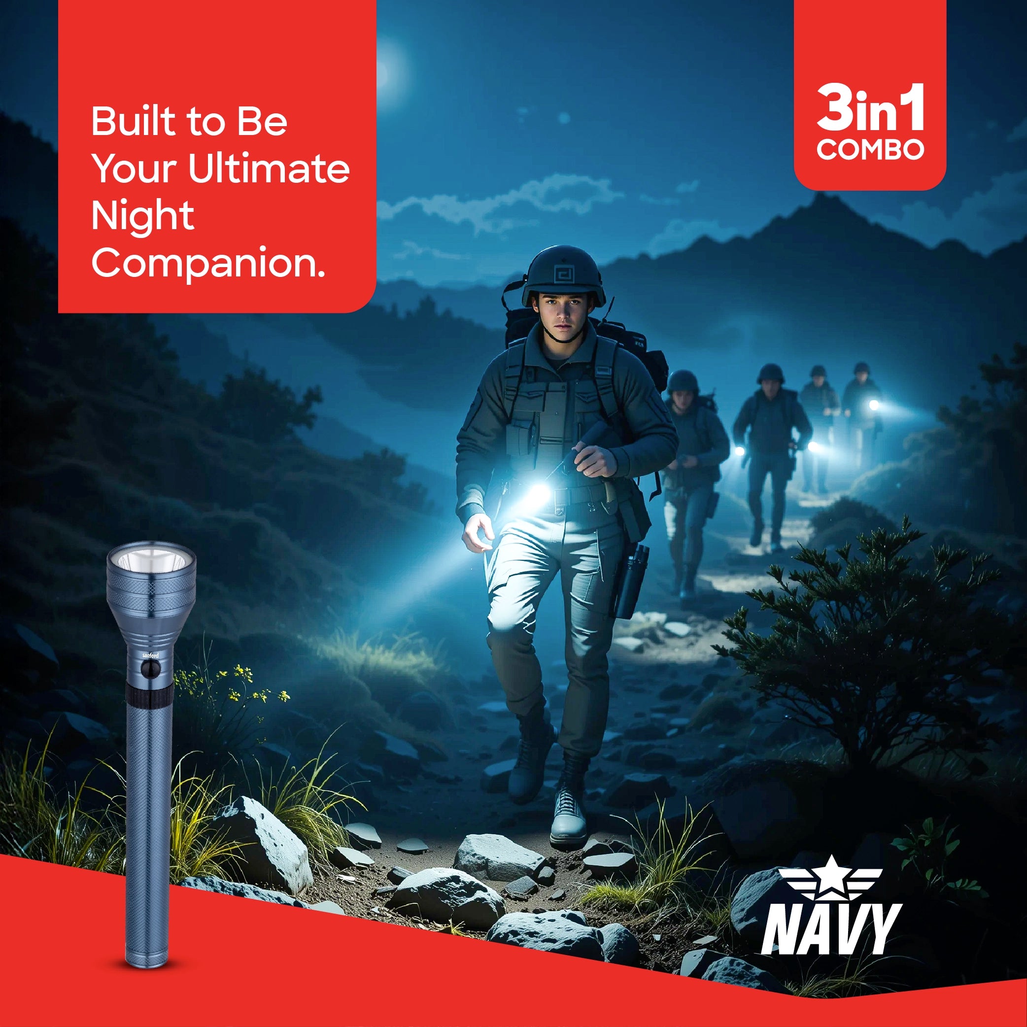 Sanford Rechargeable LED Search Light CREE 7W 680 Lumens 3200M Range 3-in-1 - SF6196SLC-3SCX3