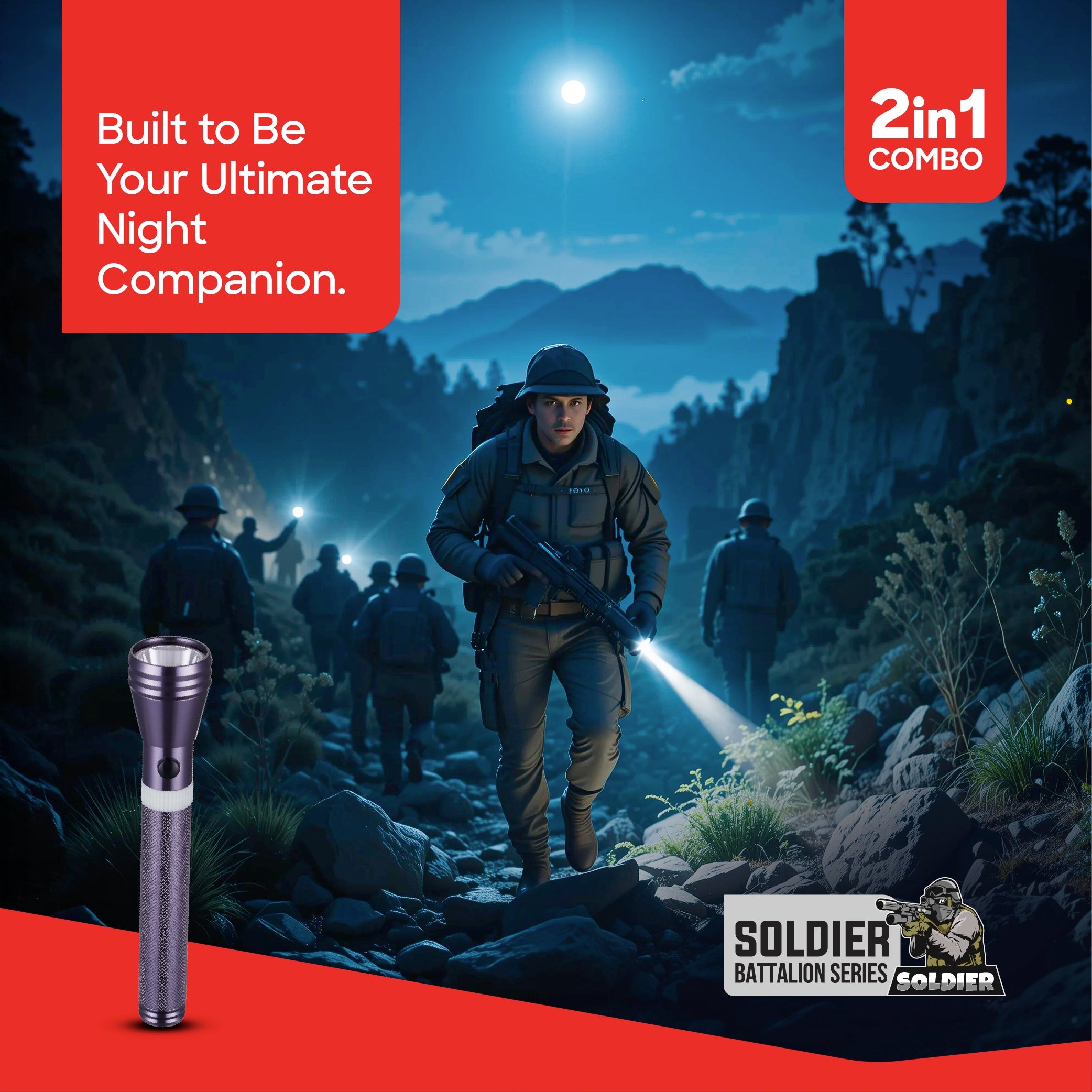 Sanford 2-in-1 Rechargeable LED Flashlight Torch Combo 5W 1800m Long Range - SF6204SLC Sanford KSA