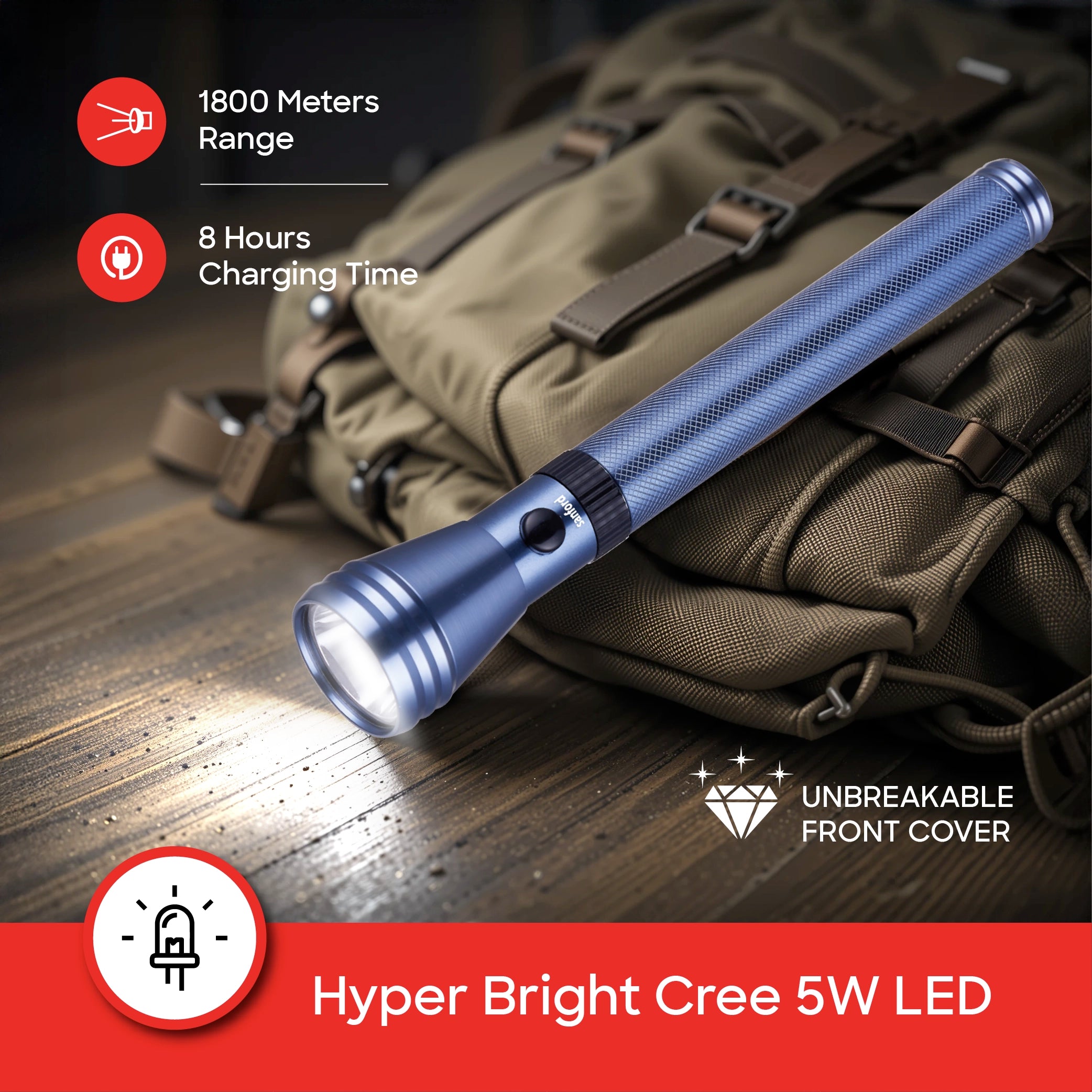 Sanford 2-in-1 Rechargeable LED Flashlight Torch Combo 5W 1800m Long Range - SF6204SLC Sanford KSA
