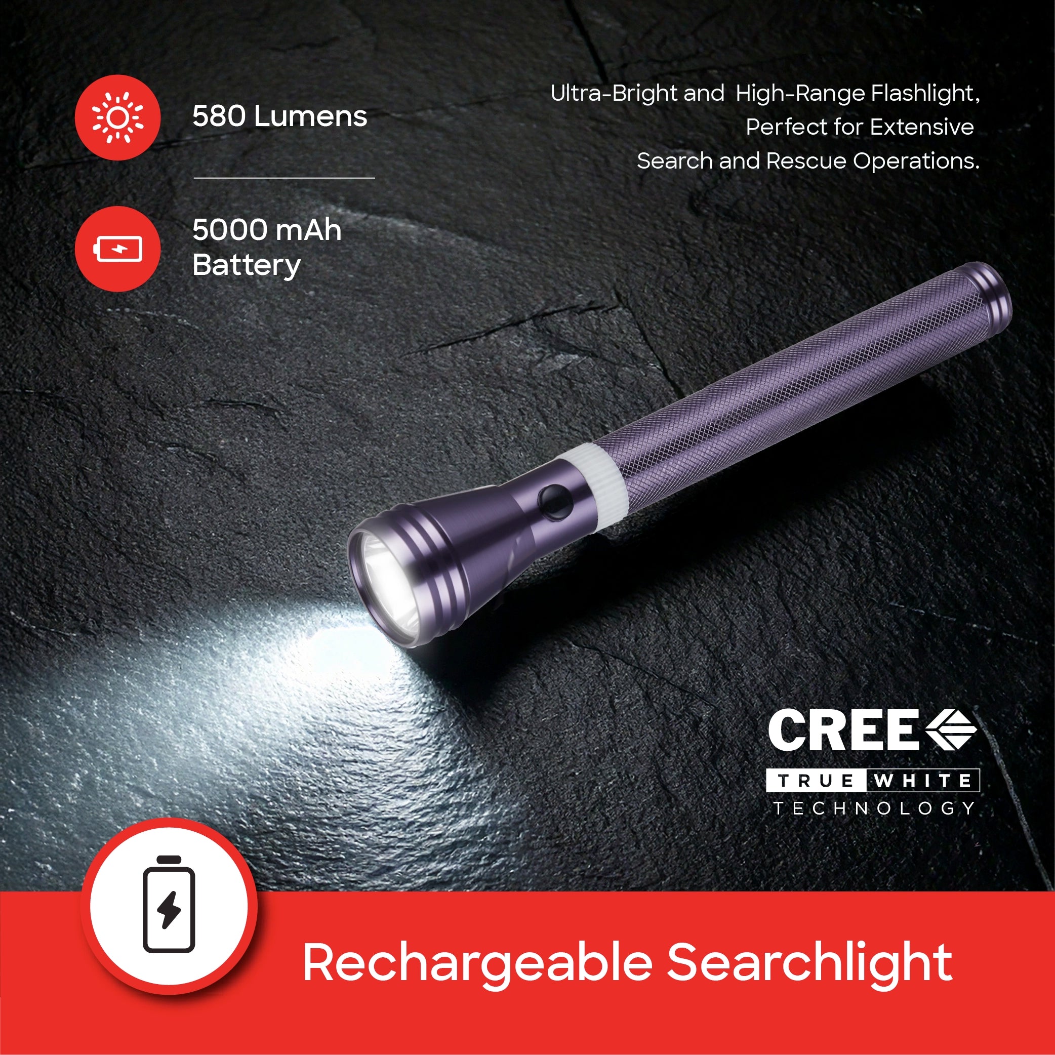 Sanford Rechargeable CREE LED Flashlight With 2200m Range And 580 Lumens 5W - SF6208SLC Sanford KSA
