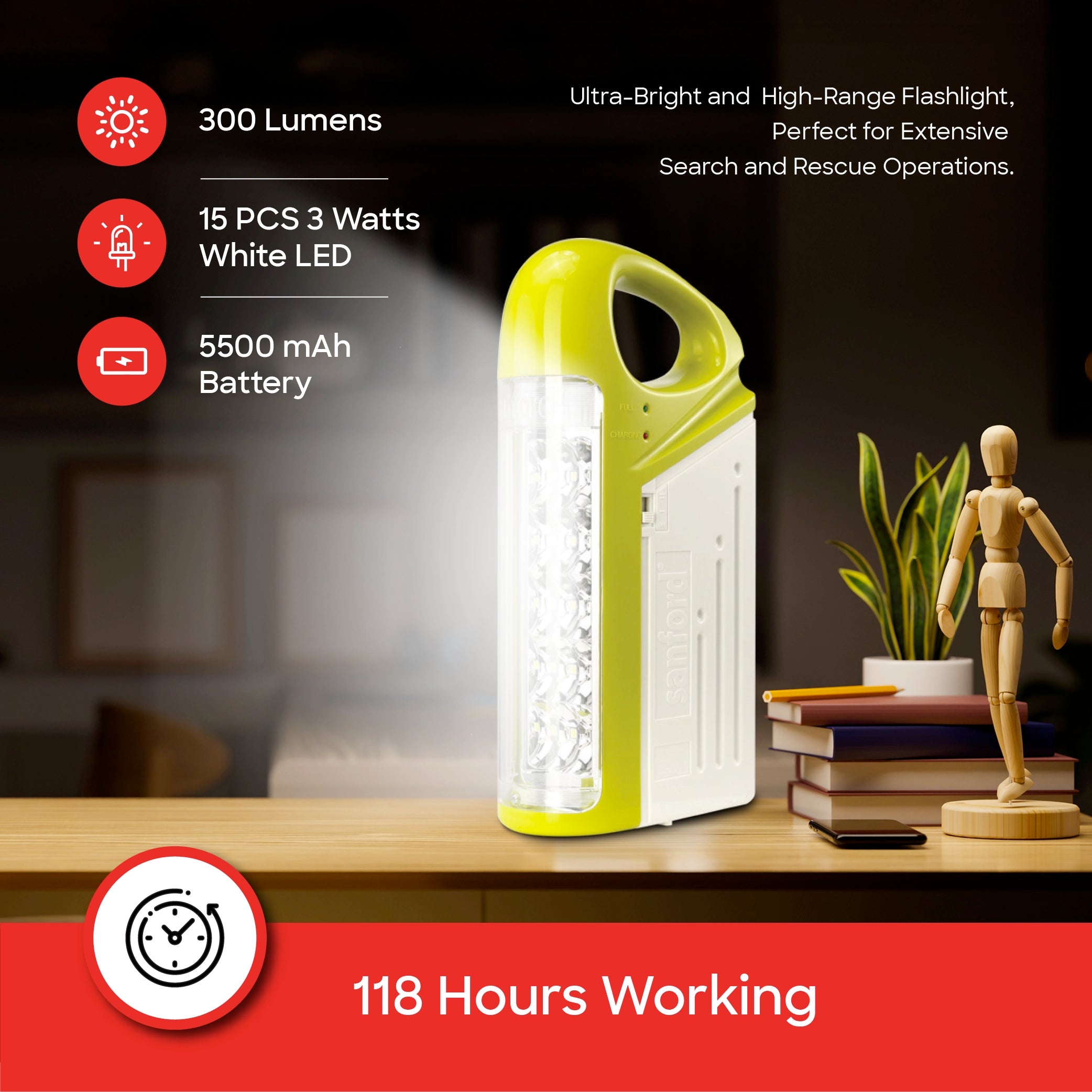Sanford Emergency Lantern Rechargeable 2 in 1 with Searchlight - SF6213SEC Sanford KSA