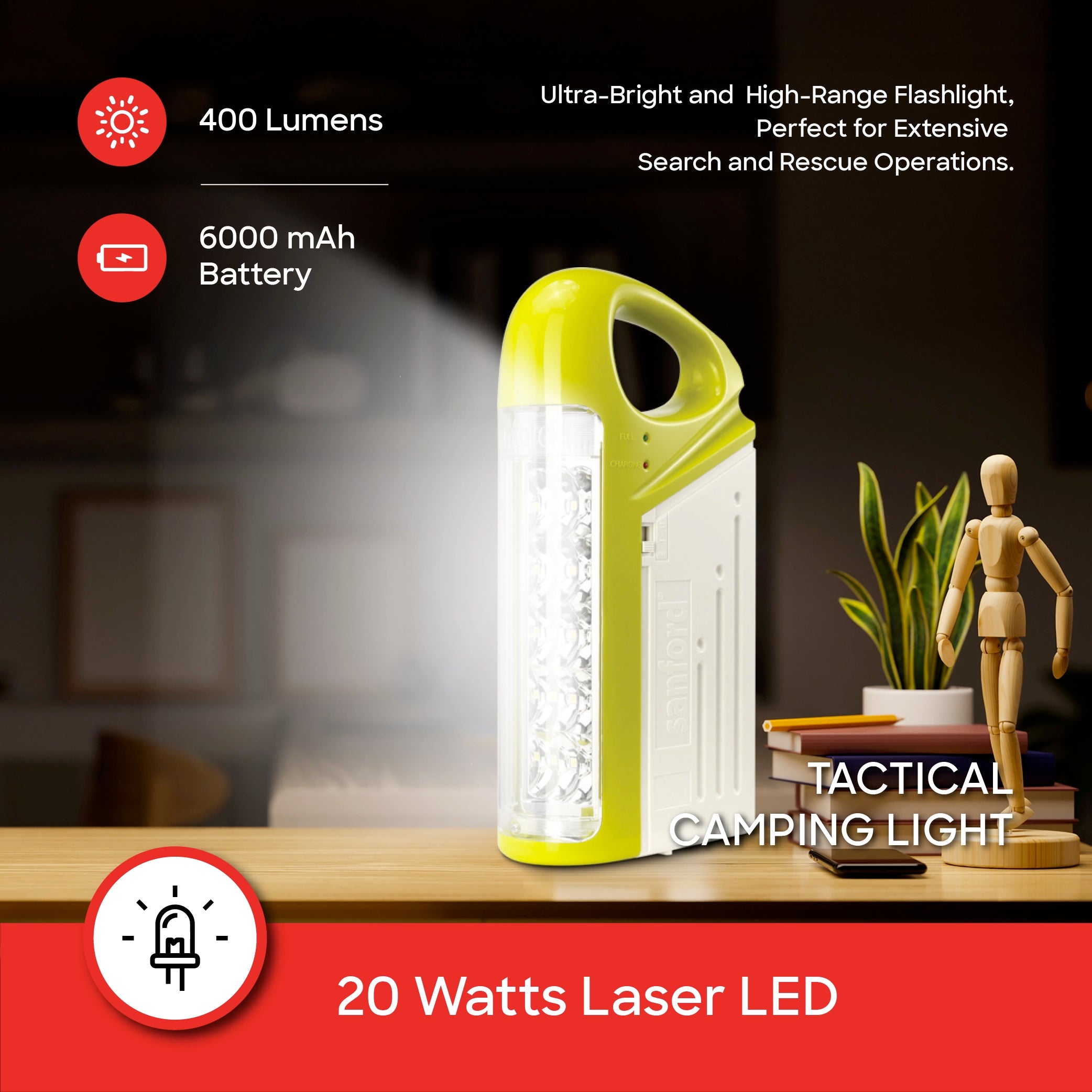 Sanford Emergency Lantern Rechargeable 2 in 1 with Searchlight - SF6213SEC Sanford KSA