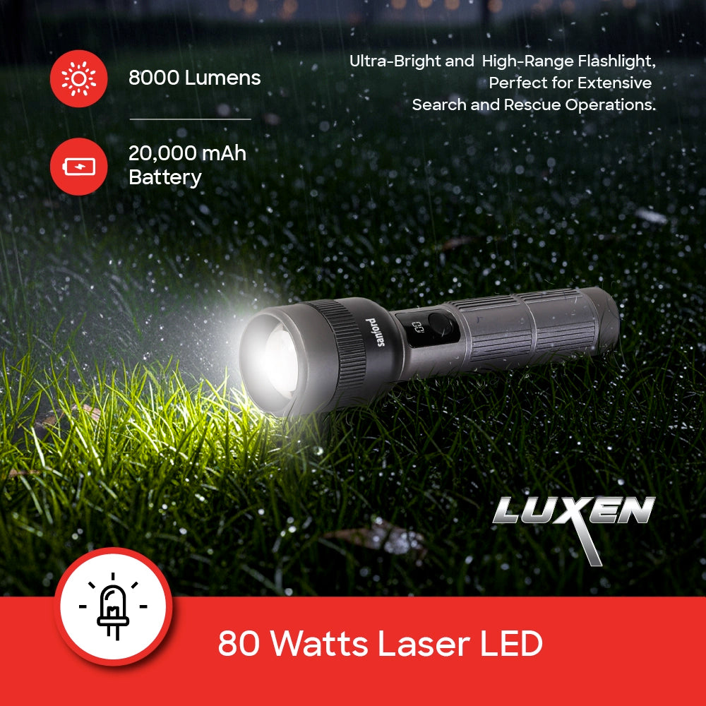 Sanford Rechargeable Flashlight Torch Zoom 5-Mode Laser LED 80W 8000 Lumens Digital Display - SF6215SL Sanford KSA