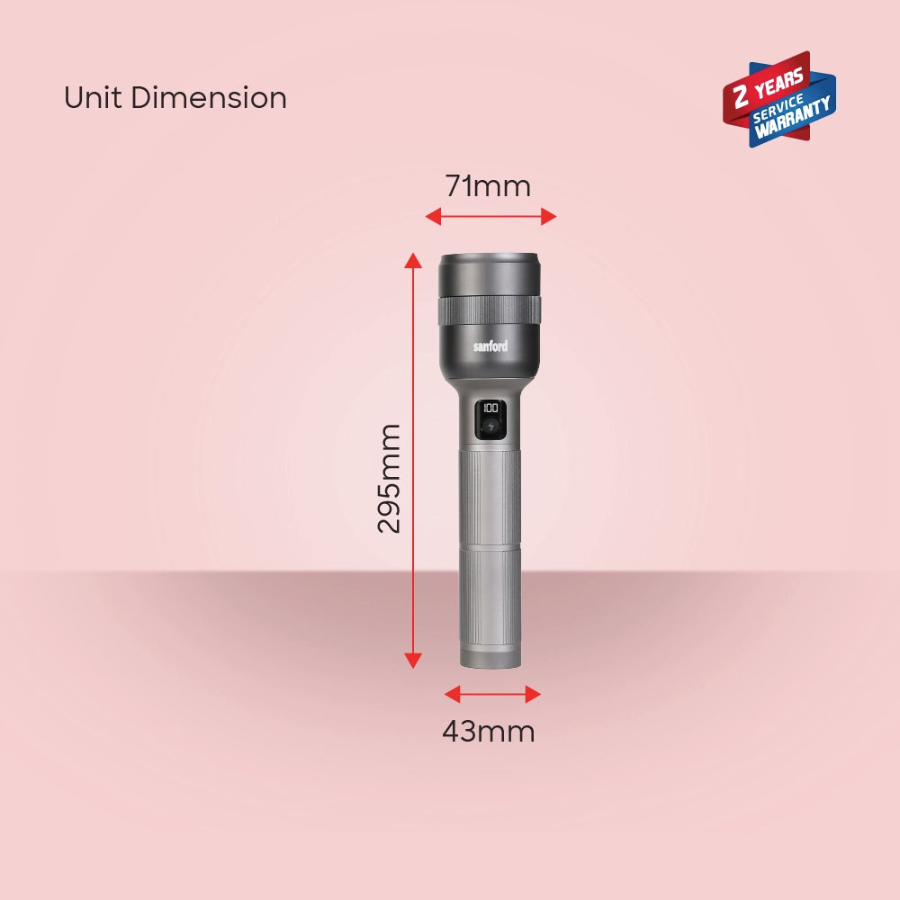 Sanford Rechargeable Flashlight Torch Zoom 5-Mode Laser LED 80W 8000 Lumens Digital Display - SF6215SL Sanford KSA