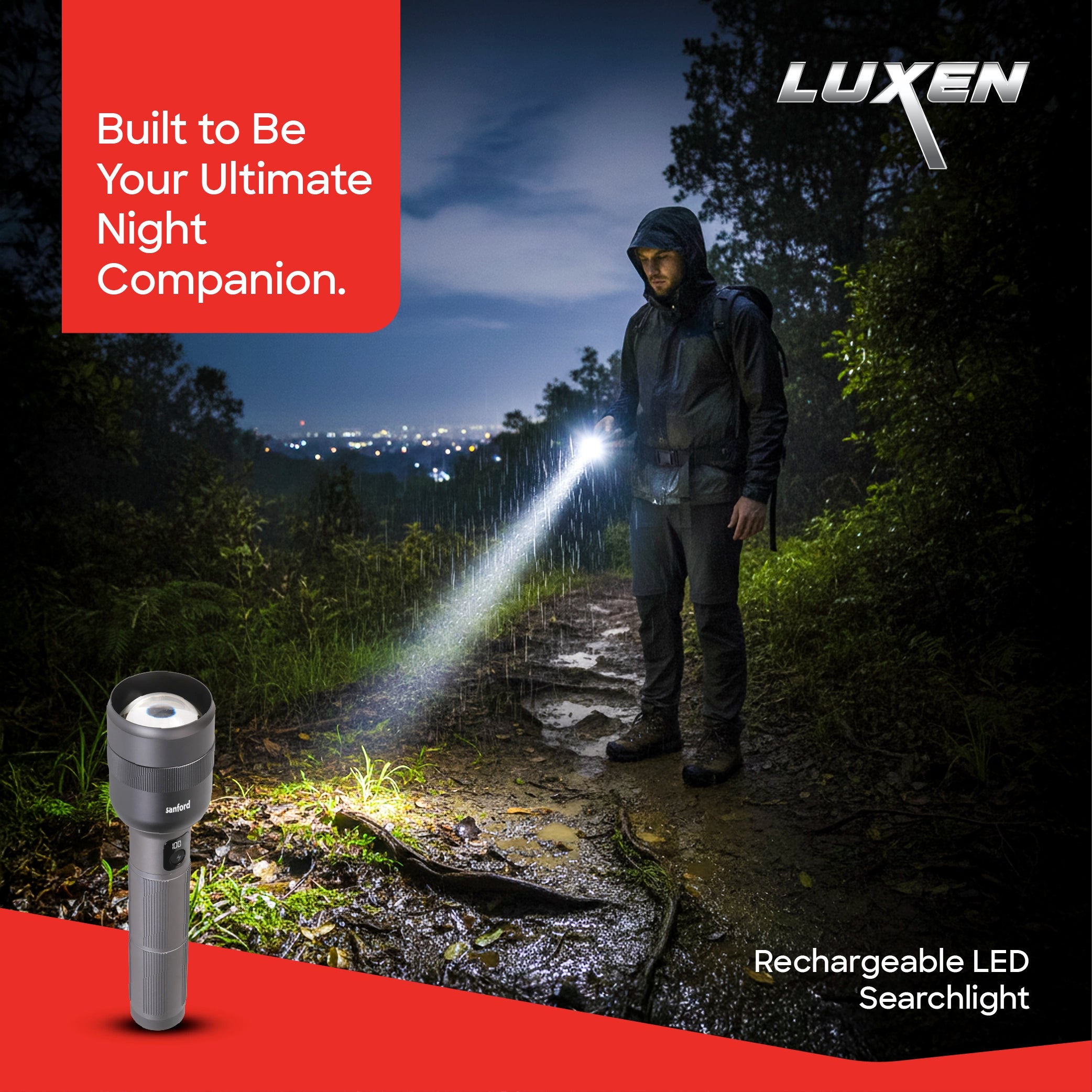 Sanford Rechargeable Flashlight Torch Zoom 5-Mode Laser LED 70W 7000 Lumens Digital Display - SF6217SL Sanford KSA