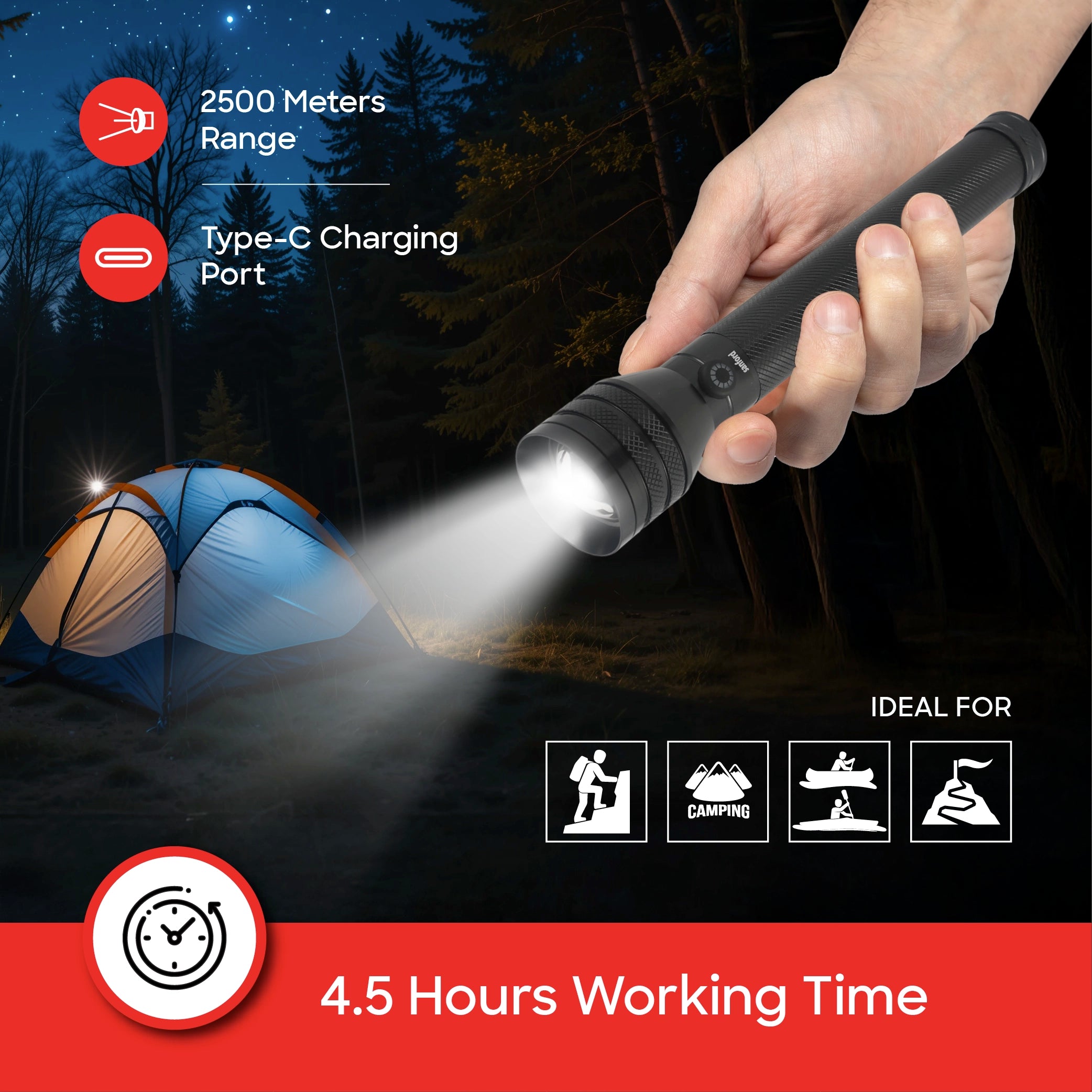 Sanford LED Flashlight Torch Supernova 20W Rechargeable Zoom 2500m Long-Range 5-Mode - SF6301SL Sanford KSA