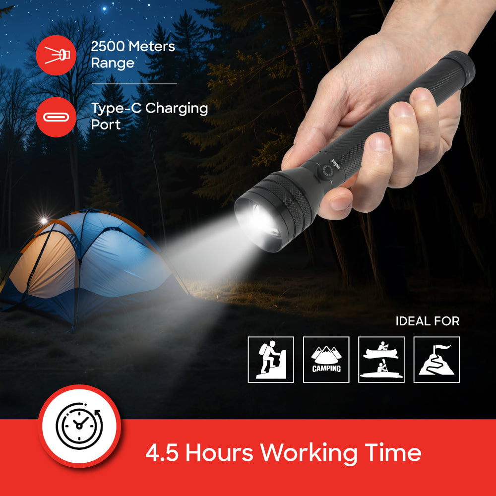 Sanford SF6301SL flashlight charging port and controls