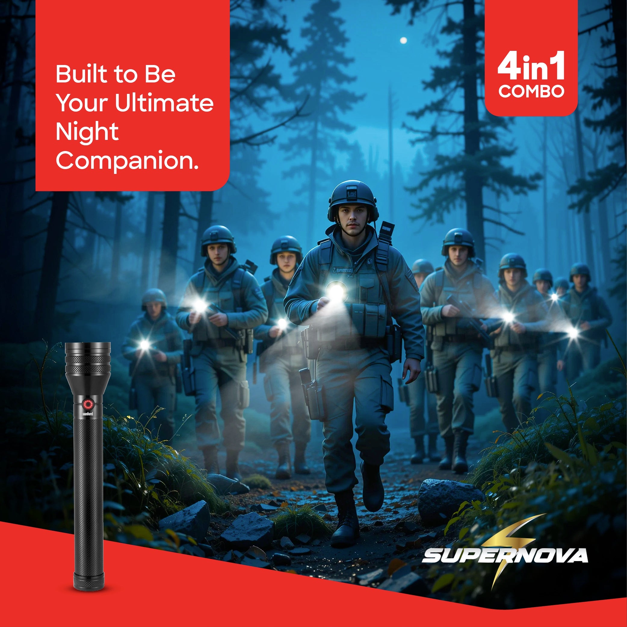 Sanford LED Flashlight Torch Combo 20W Rechargeable Zoom 4-in-1 5-Mode 2500m Range – SF6306SLC Sanford KSA