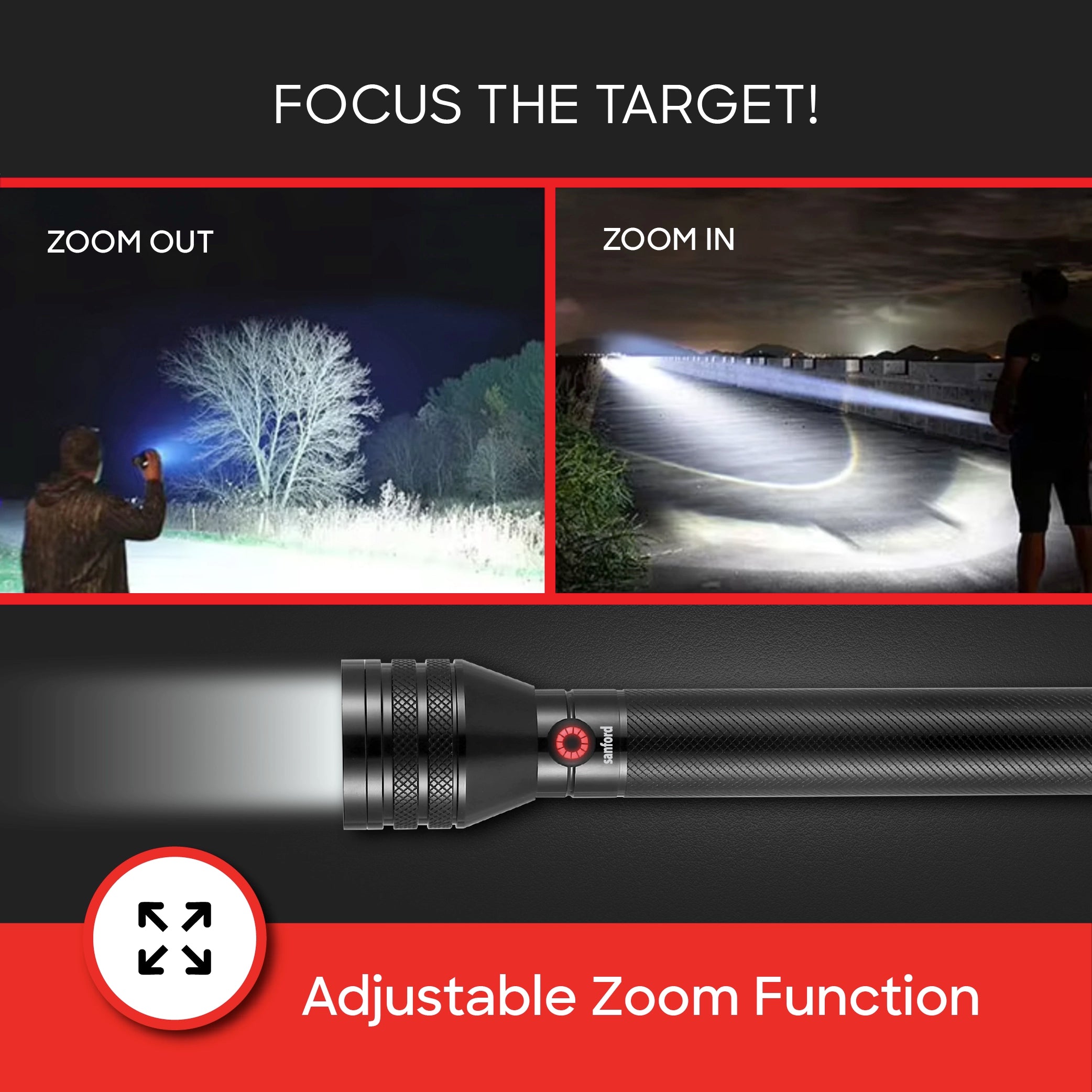 Sanford LED Flashlight Torch Combo 20W Rechargeable Zoom 4-in-1 5-Mode 2500m Range – SF6306SLC Sanford KSA