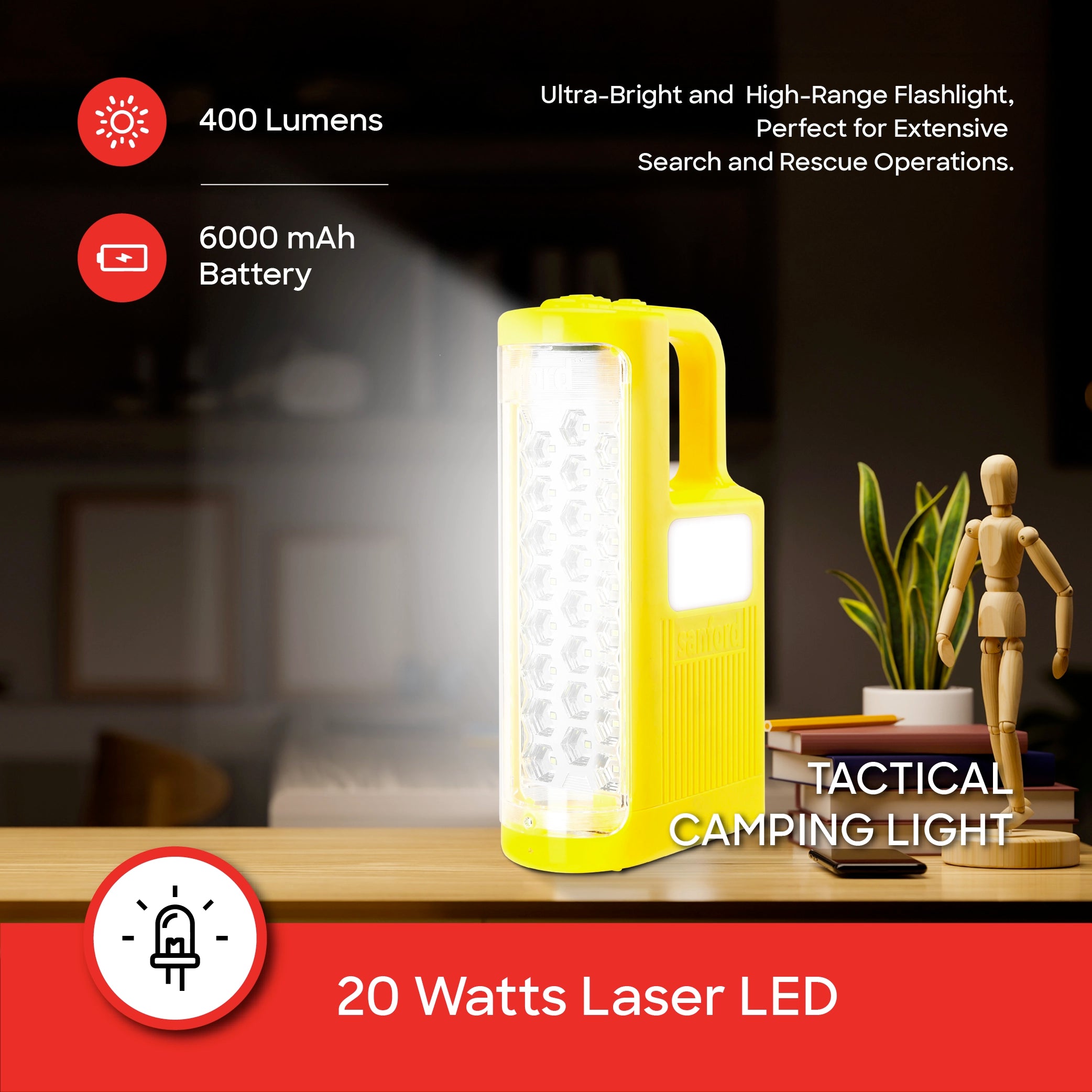 Sanford 2-in-1 Rechargeable Emergency Lantern & Torch Combo LED Lighting - SF6352SEC Sanford KSA
