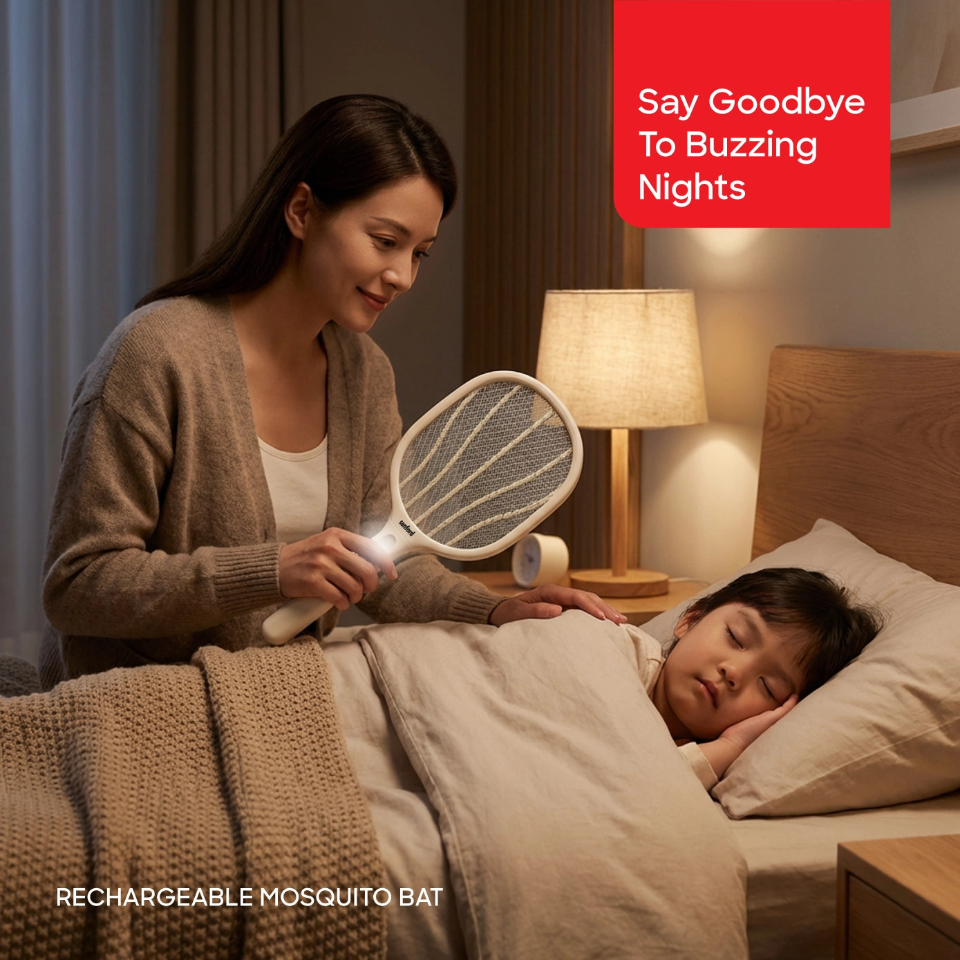 Sanford Mosquito Bat Rechargeable 3500V with Built-In Flashlight Electric Bug Zapper - SF638MK