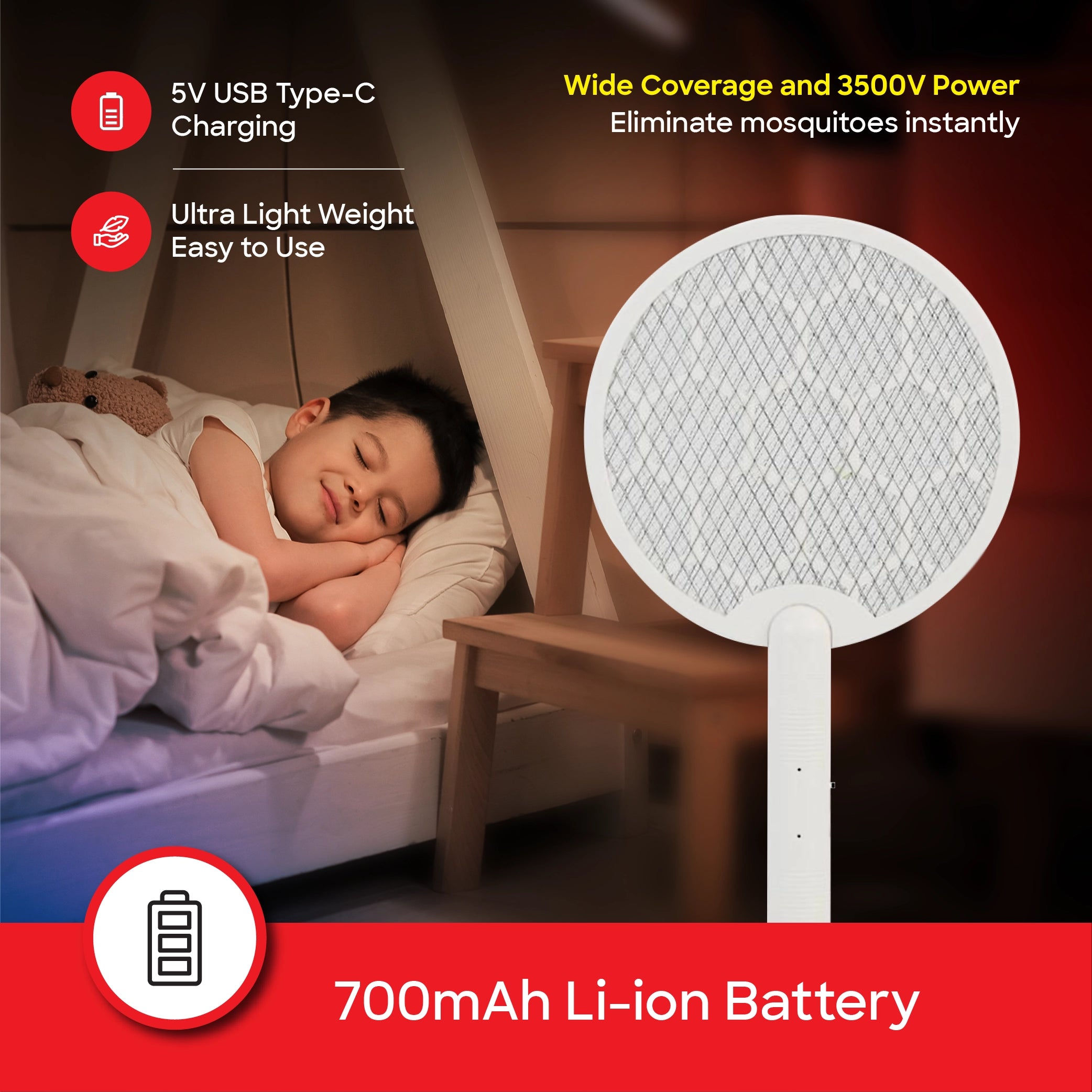 Sanford Mosquito Bat Rechargeable 3500V with USB Type-C Charging Electric Bug Zapper - SF639MK Sanford KSA