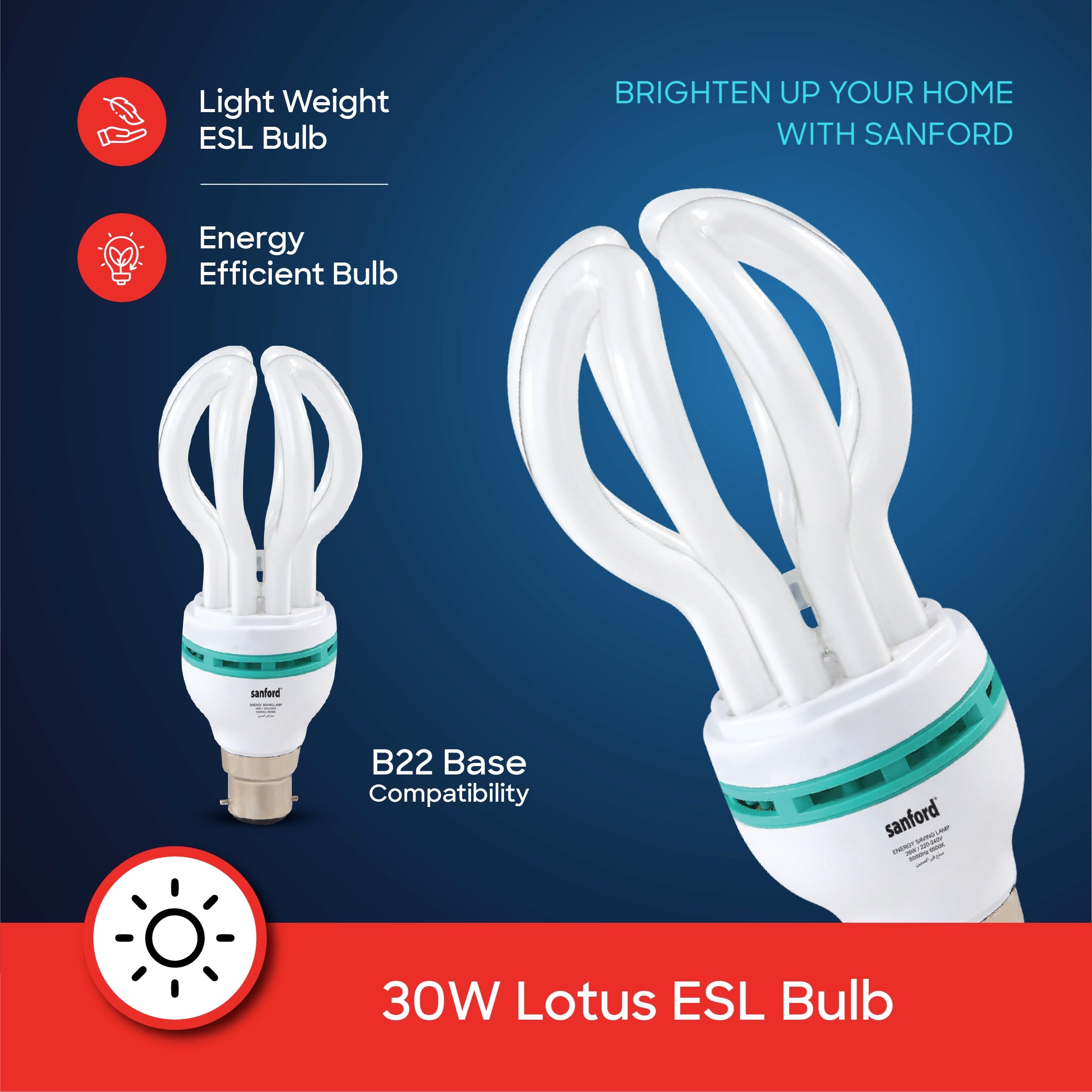 Sanford 30W Energy Saving Lotus ESL Lamp 1800 Lumens Daylight Lighting - SF659ESL Sanford KSA