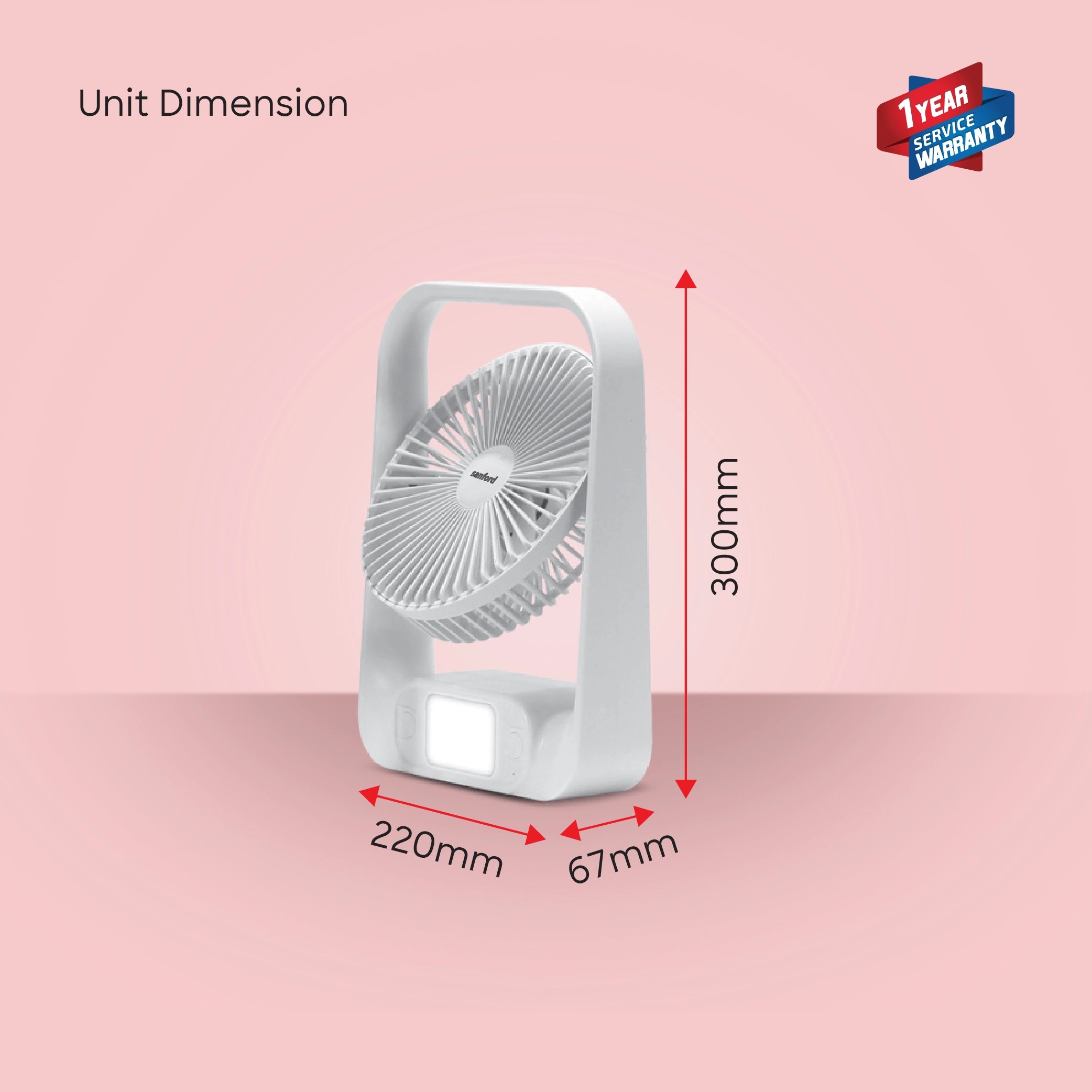 Sanford Table Fan 7-Inch Rechargeable 3600mAh 2-in-1 with LED Light and Tilt Head - SF6652RTF Sanford KSA
