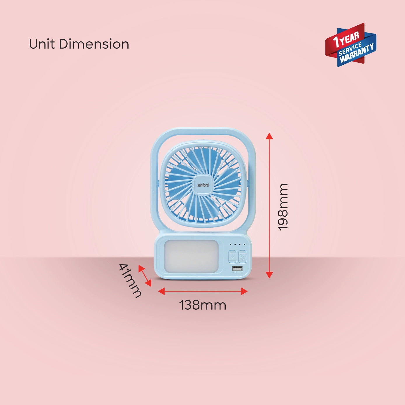 Sanford Table Fan 4-Inch Rechargeable 3600mAh with LED Light and Portable Design - SF6658RTF Sanford KSA