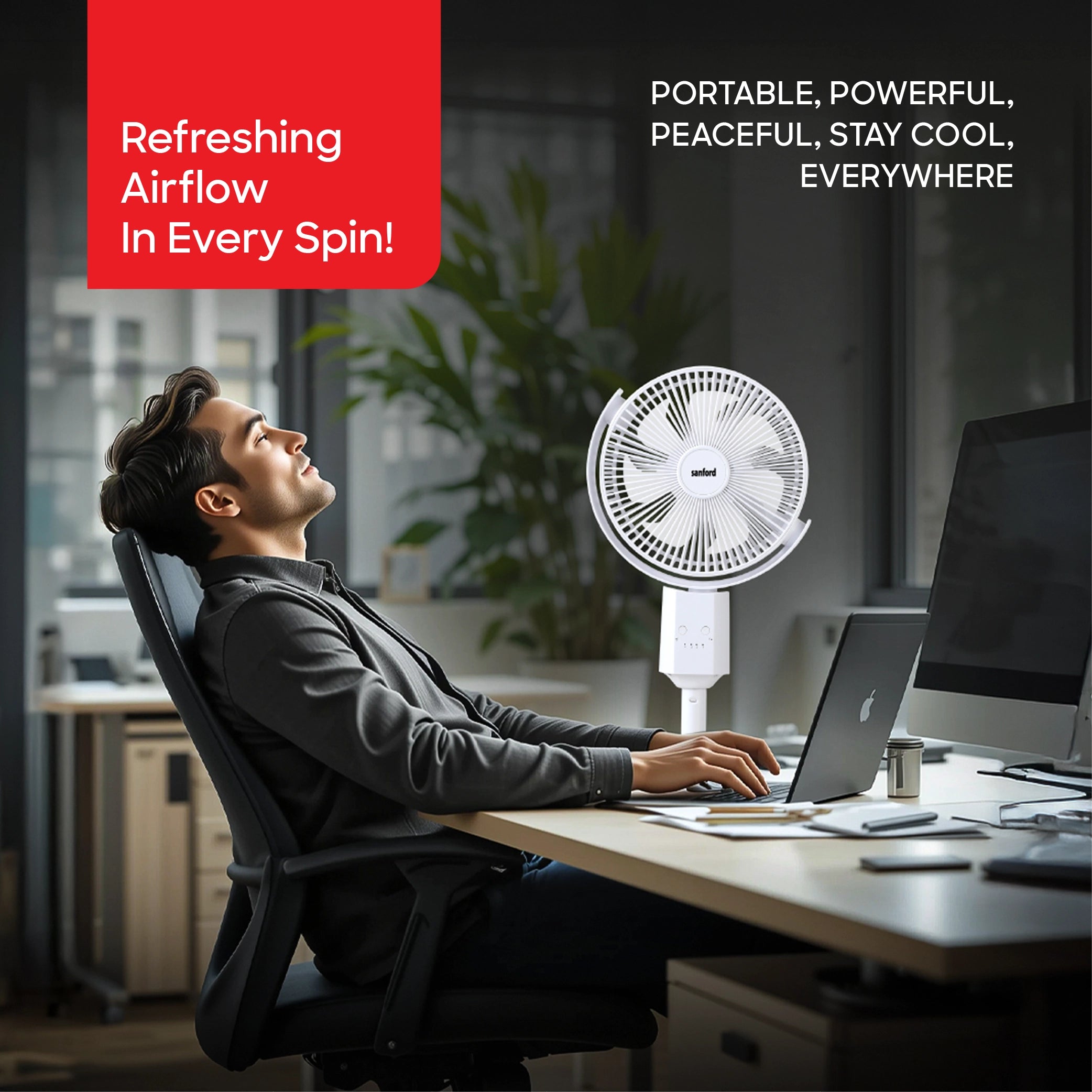 Sanford Stand Fan 10-Inch Rechargeable 4500mAh with 4-Speed Control and Oscillation - SF6659RSFN