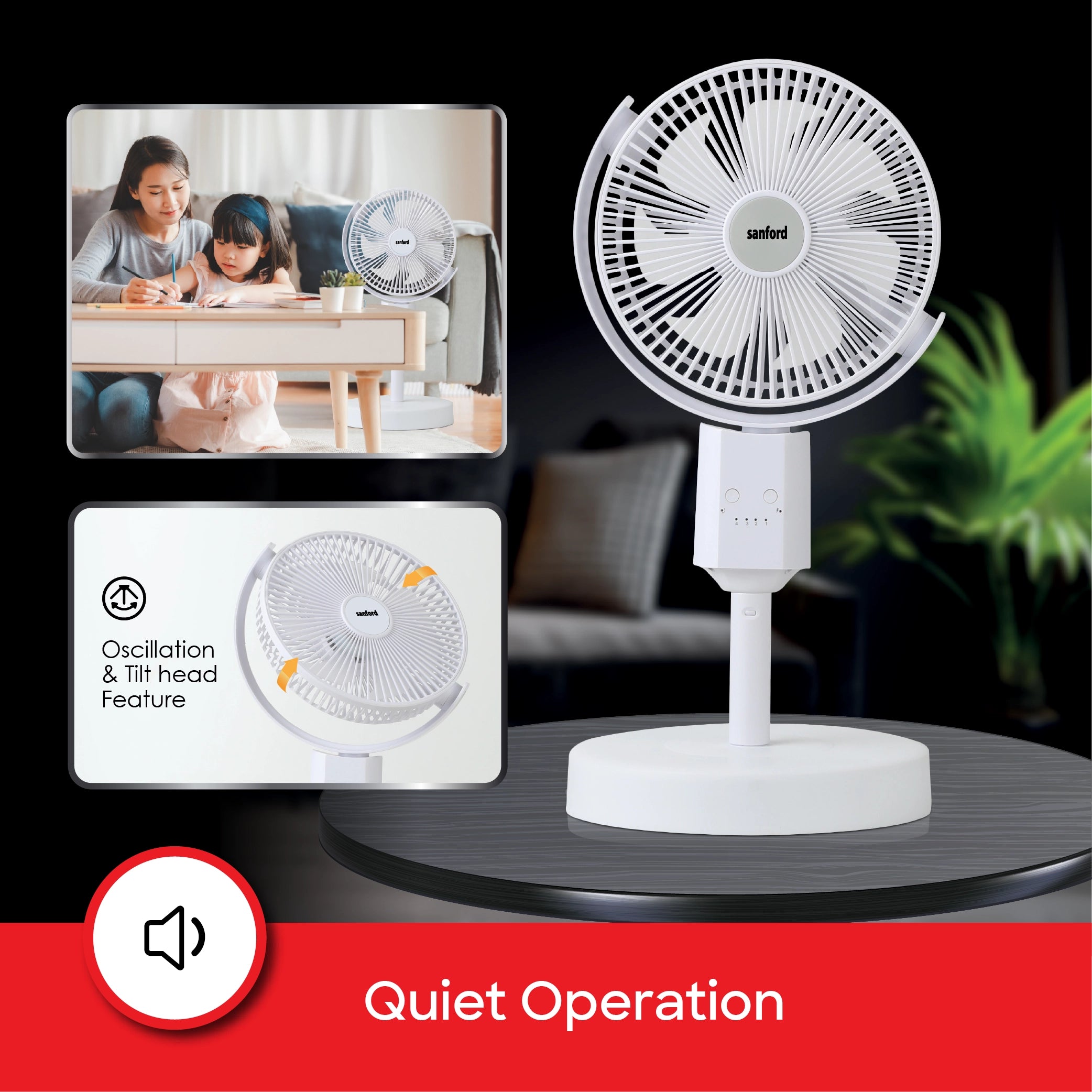 Sanford Stand Fan 10-Inch Rechargeable 4500mAh with 4-Speed Control and Oscillation - SF6659RSFN Sanford KSA