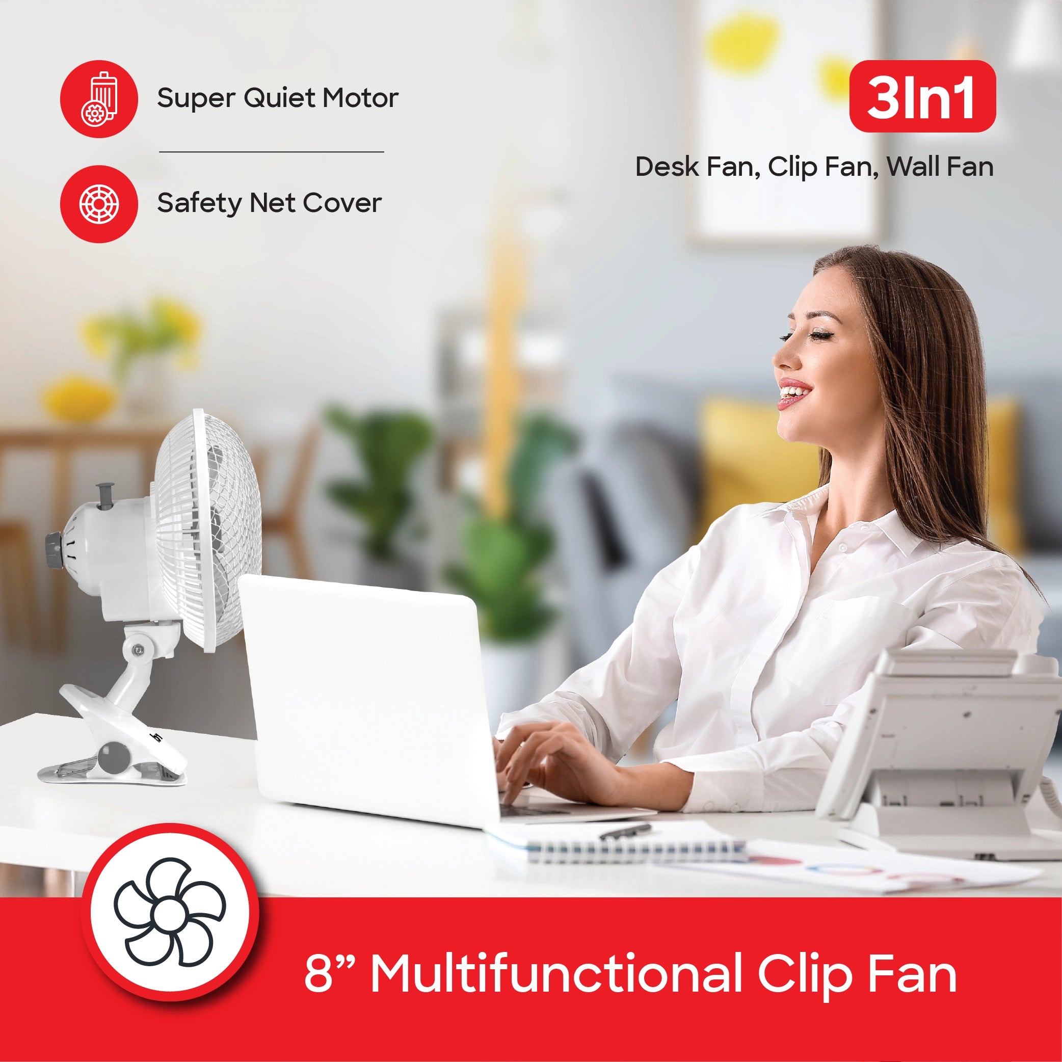 Sanford Clip Fan 8-Inch 45W with Portable 3-in-1 Design and 360° Rotation - SF6660BFN Sanford KSA