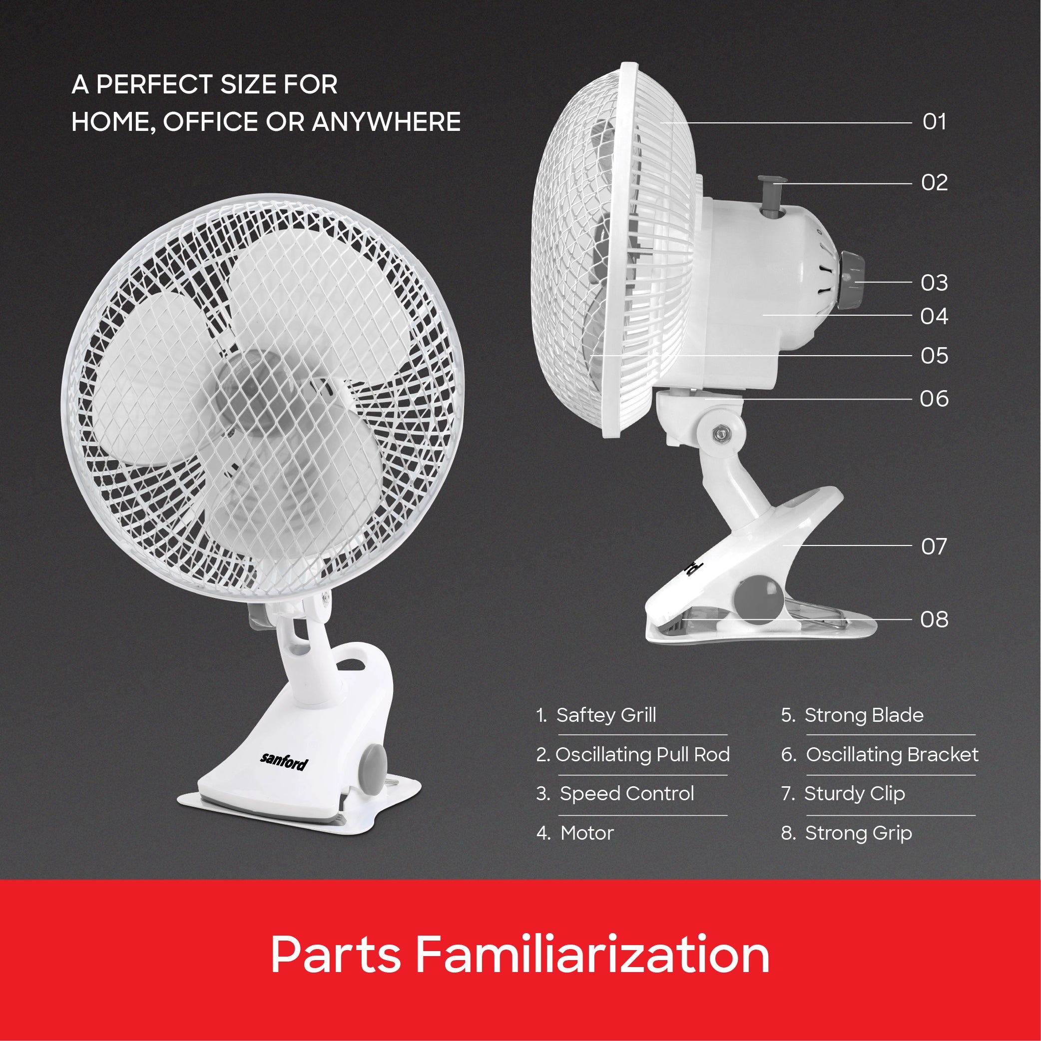 Sanford Clip Fan 8-Inch 45W with Portable 3-in-1 Design and 360° Rotation - SF6660BFN Sanford KSA