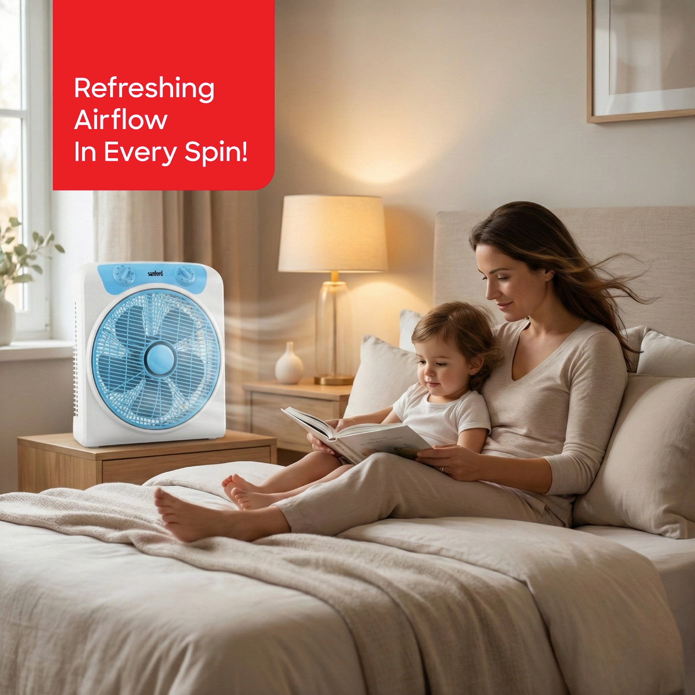 Sanford Box Fan 12-Inch 45W with Portable 5-Blade Design and High Airflow - SF6661BFN